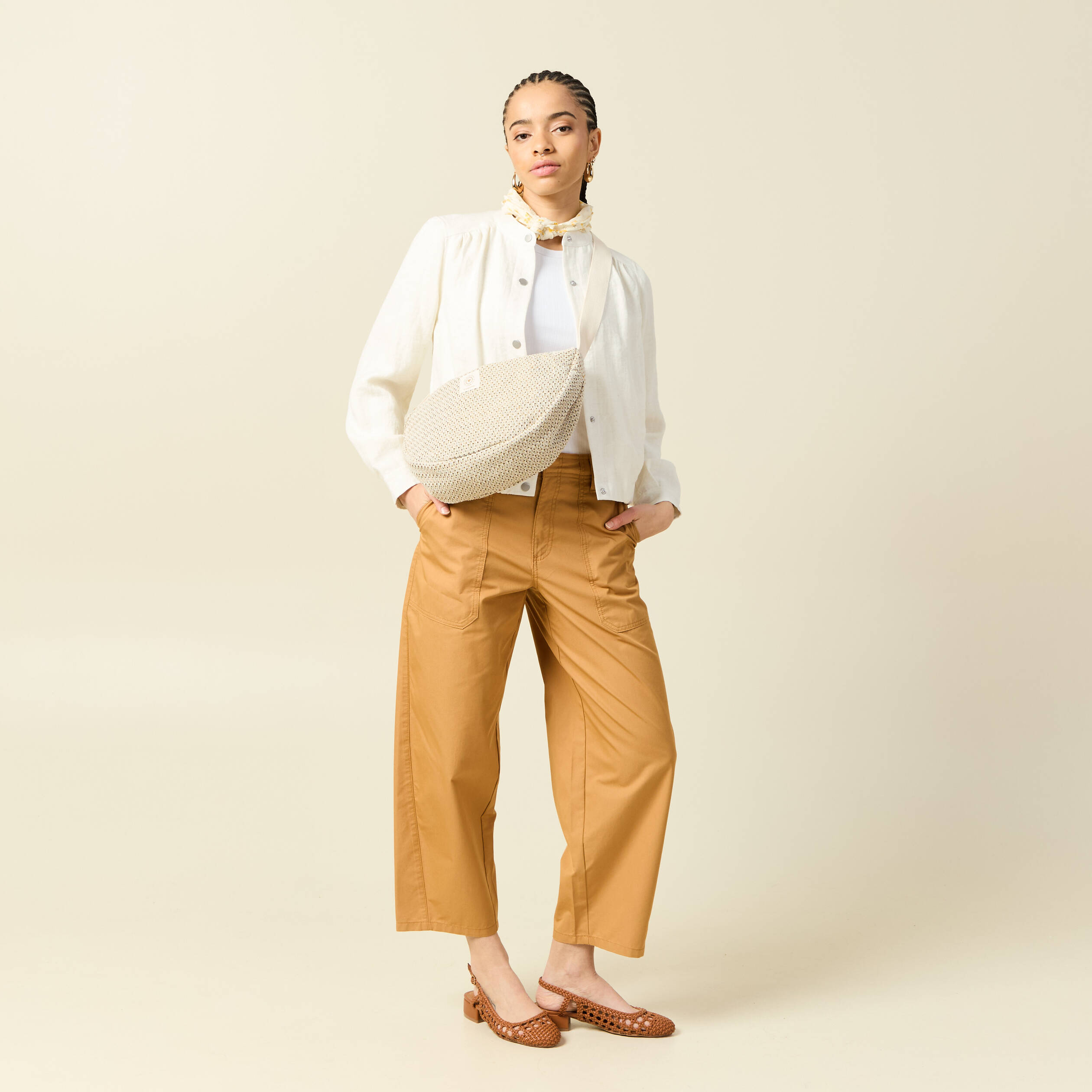 Pantalon barrel cargo taille standard jaune moutarde femme
