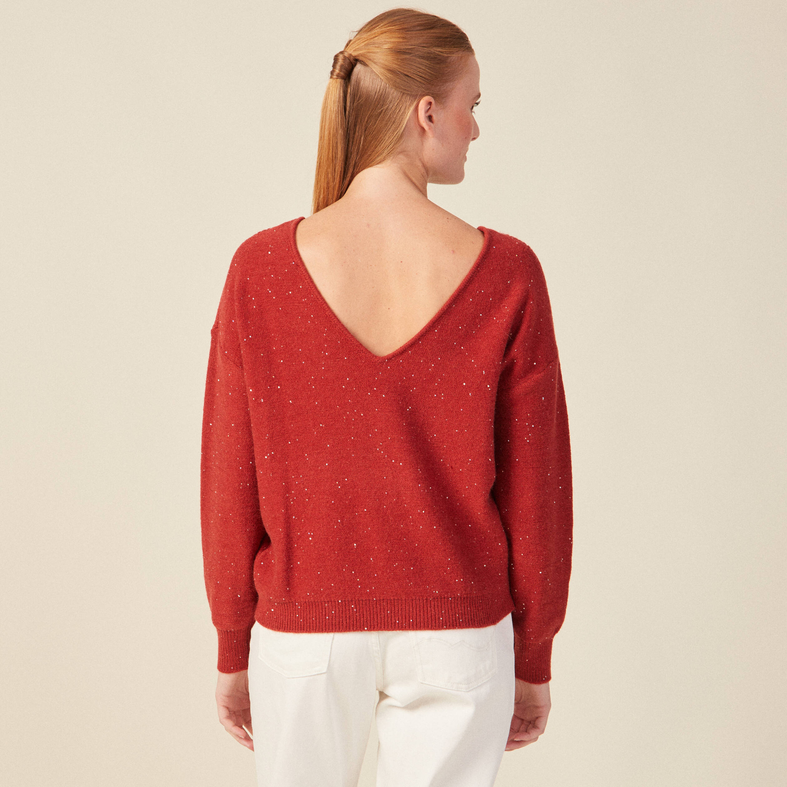 pull manches longues sequins rouge fonce femme Pull manches longues sequins rouge foncé femme