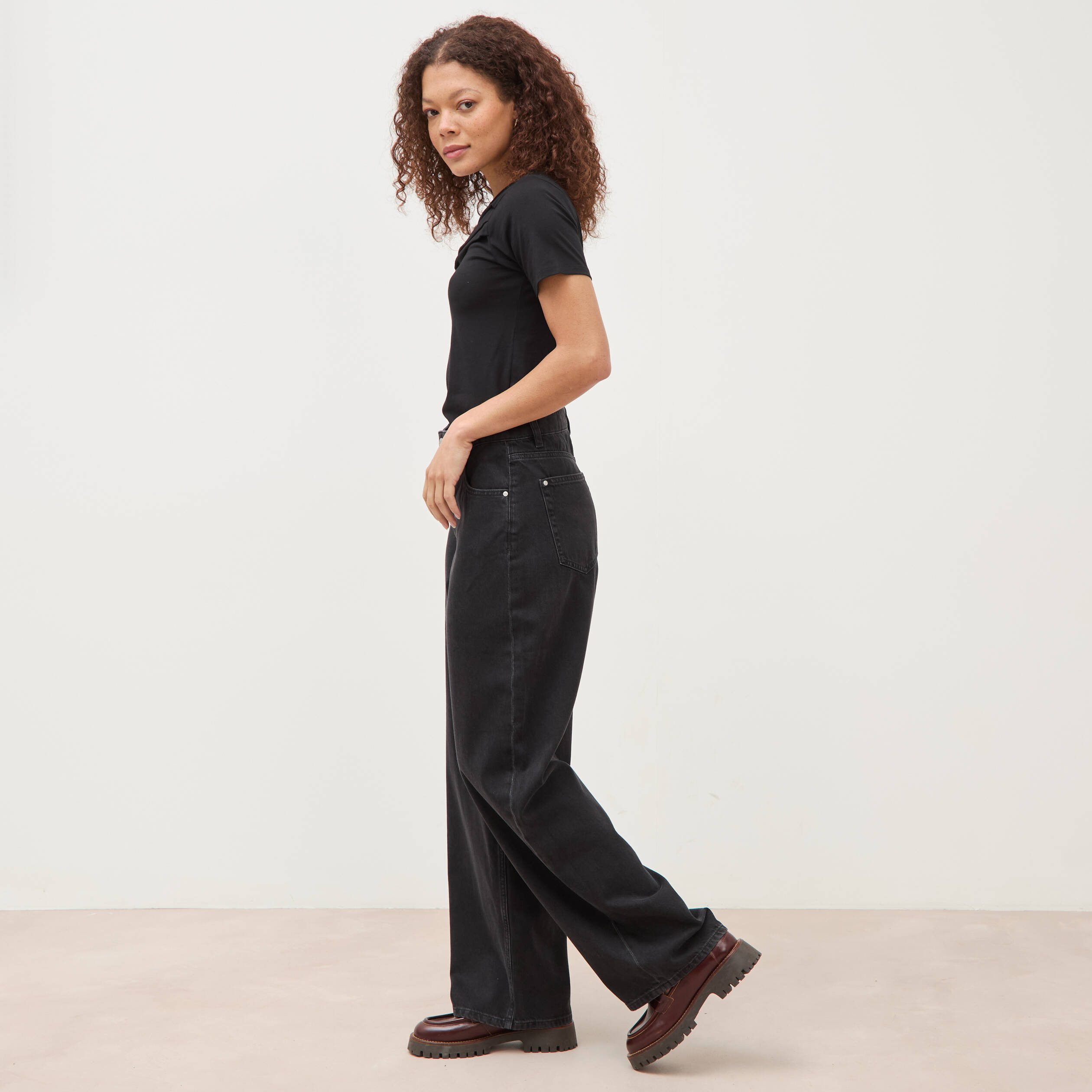 Jeans loose en coton denim gris femme