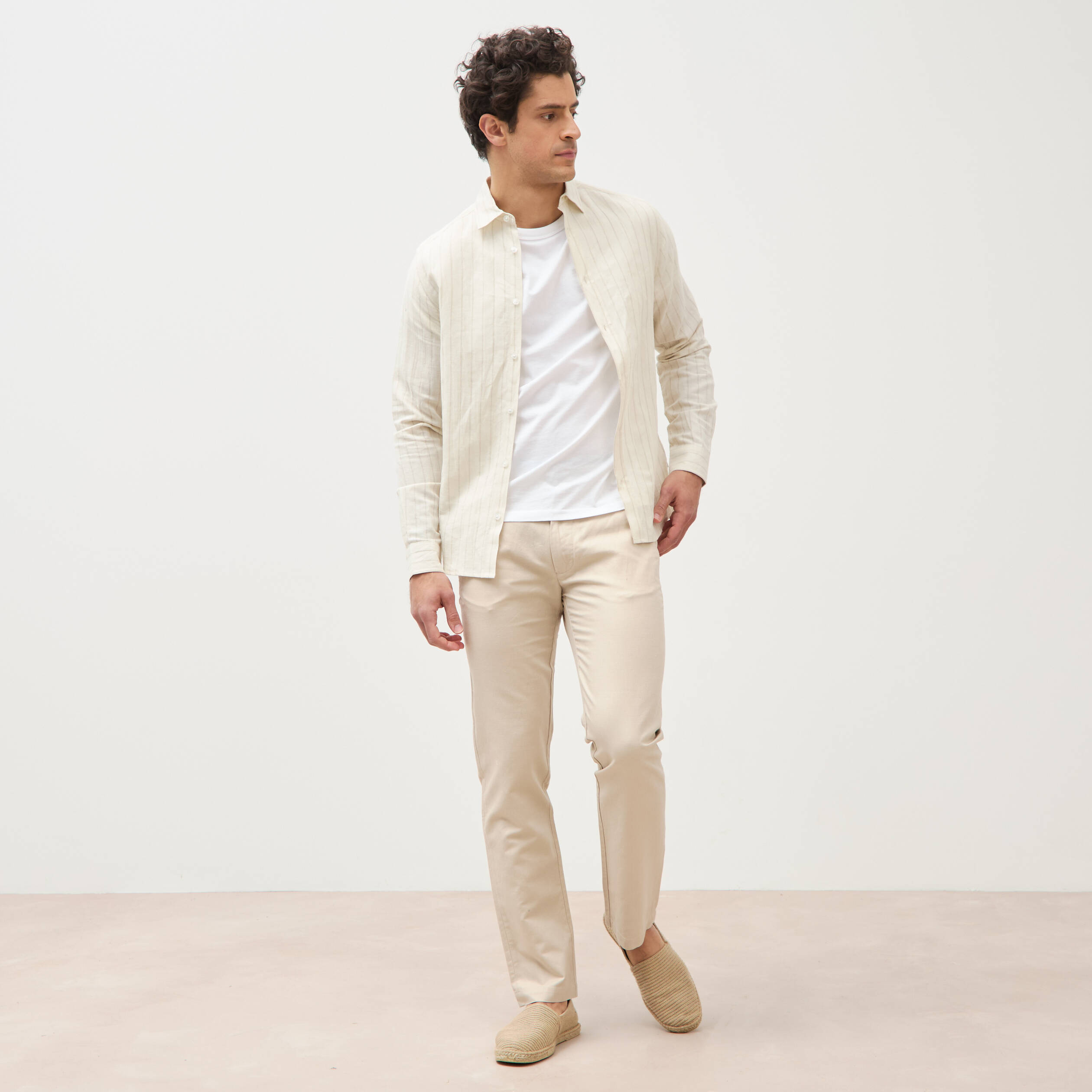 Chemise manches longues beige fonce homme