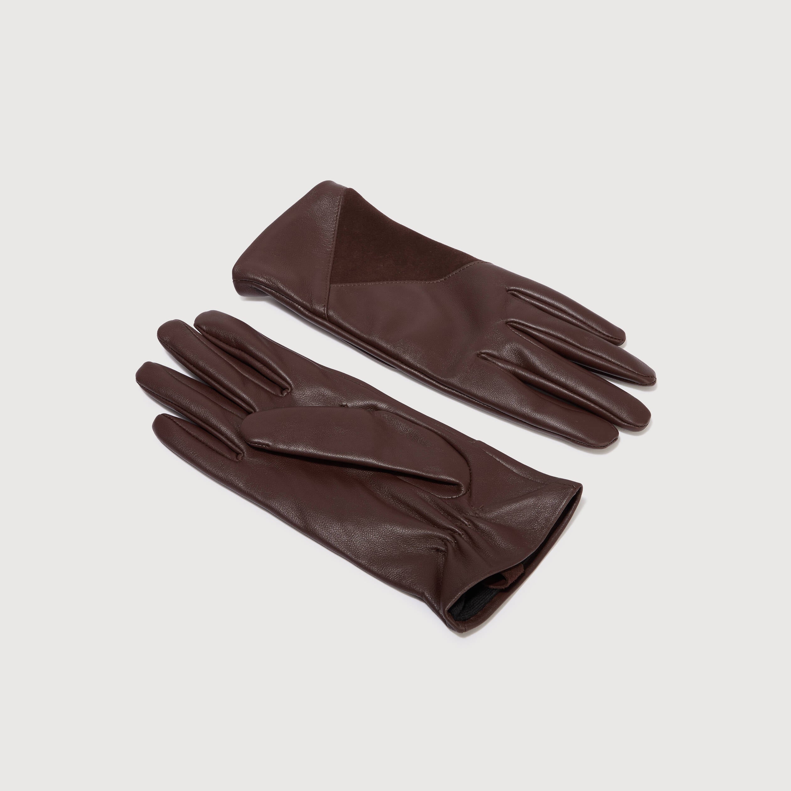Gants en cuir marron fonc&eacute; femme