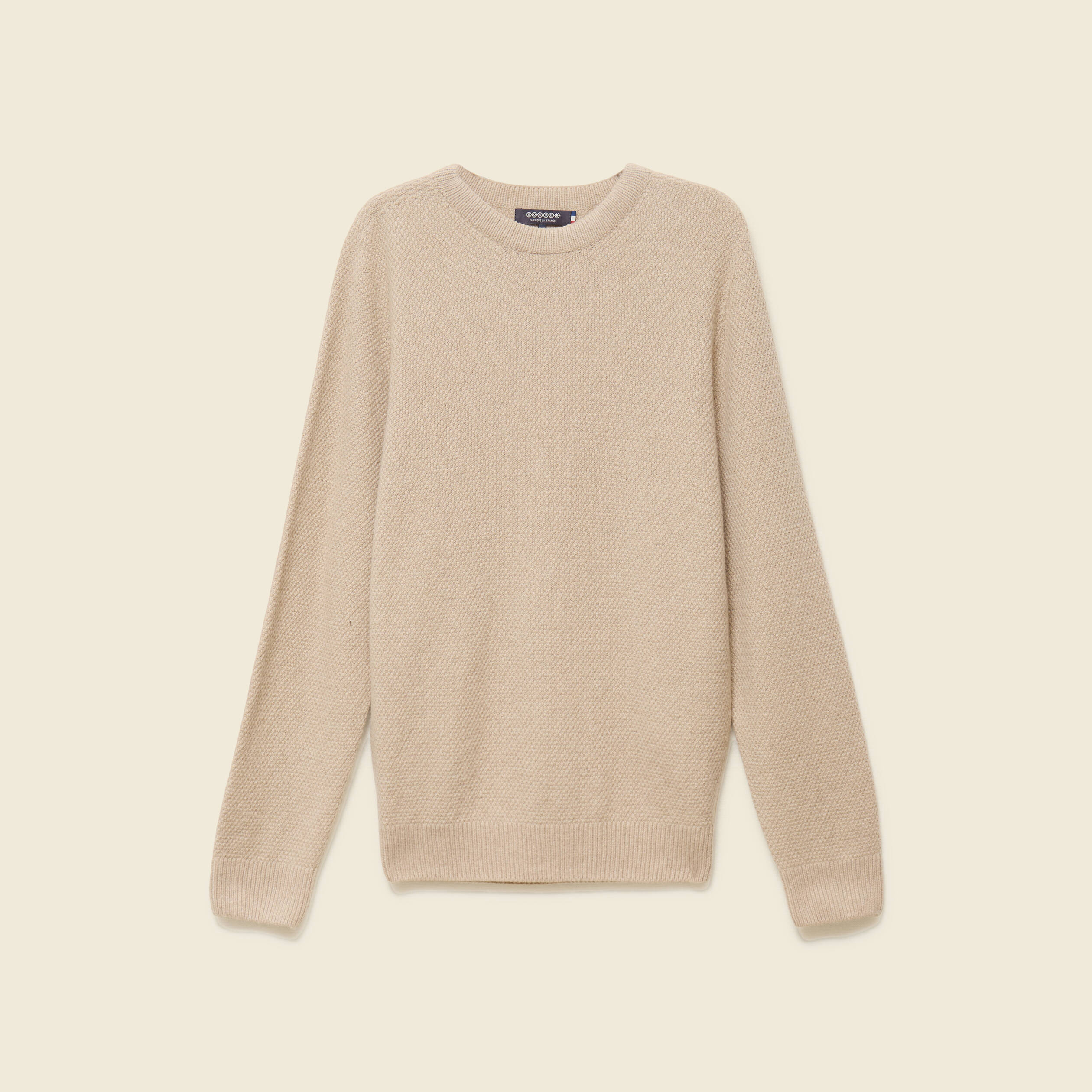 Pull manches longues fabriqu&eacute; en France sable homme