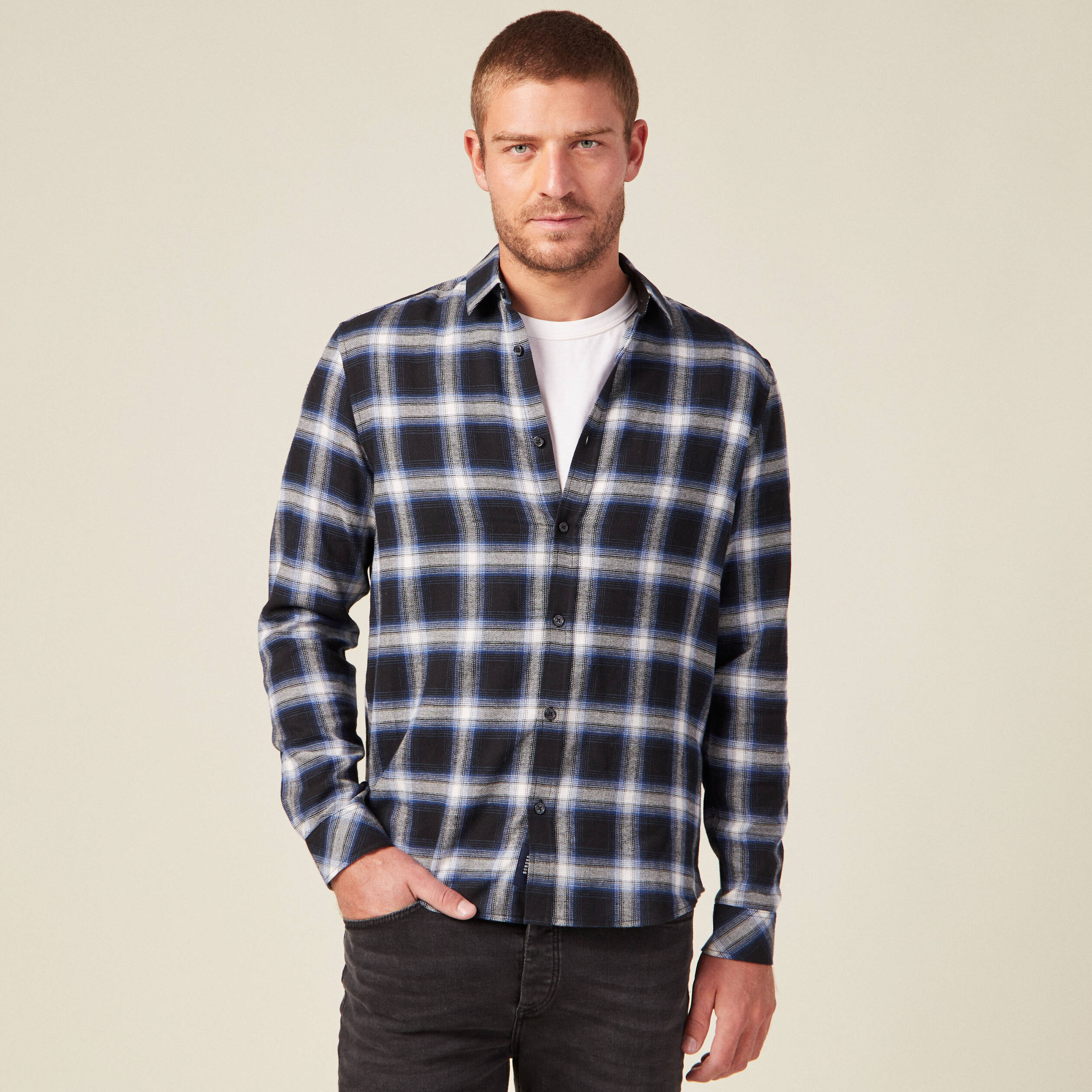 Chemise Homme Celio Bleu Marine à Carreaux – Taille XL, Manches Longues, Coton