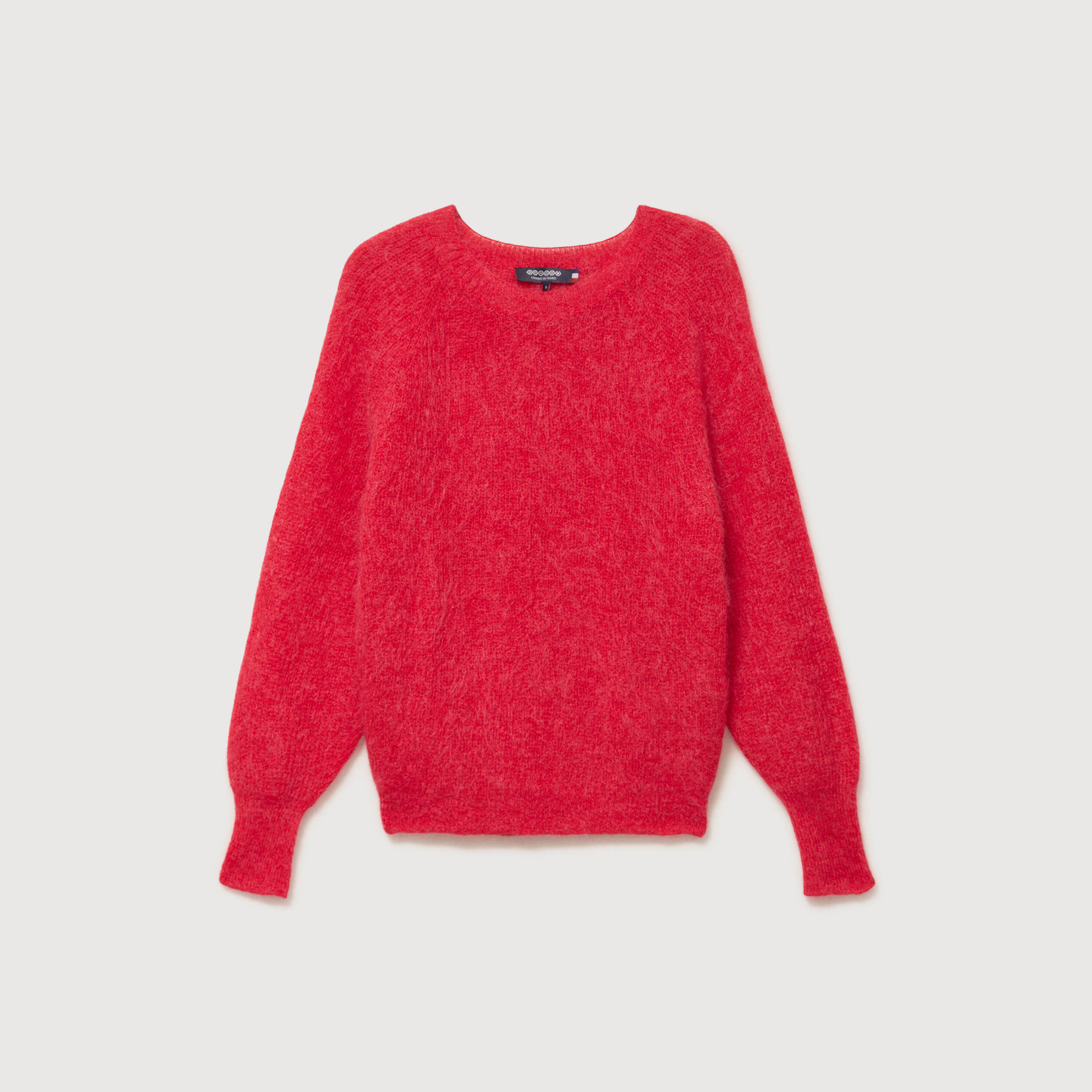 Pull manches longues col rond rouge fonc&eacute; femme