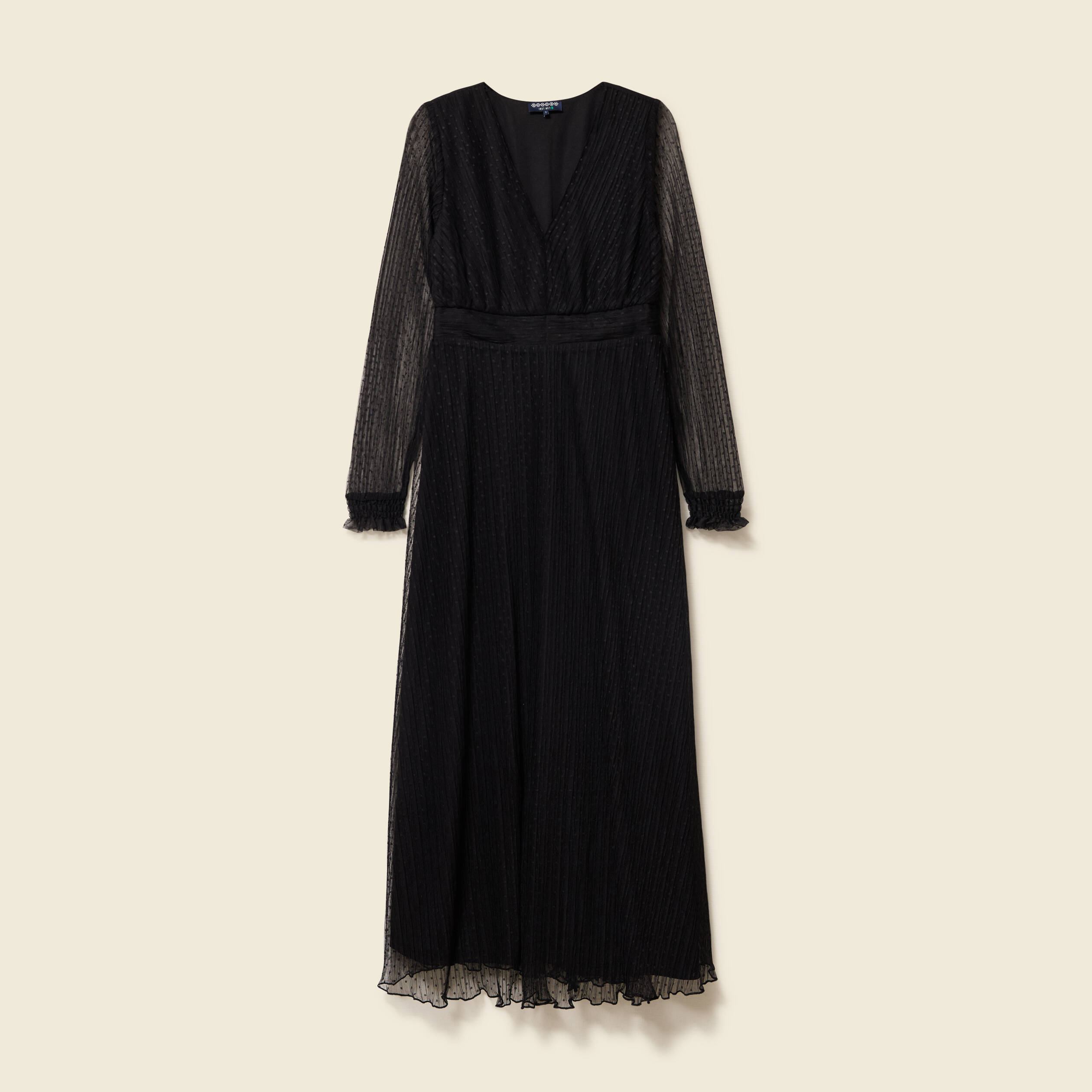 Robe manches longues en voile doubl&eacute;e noir femme
