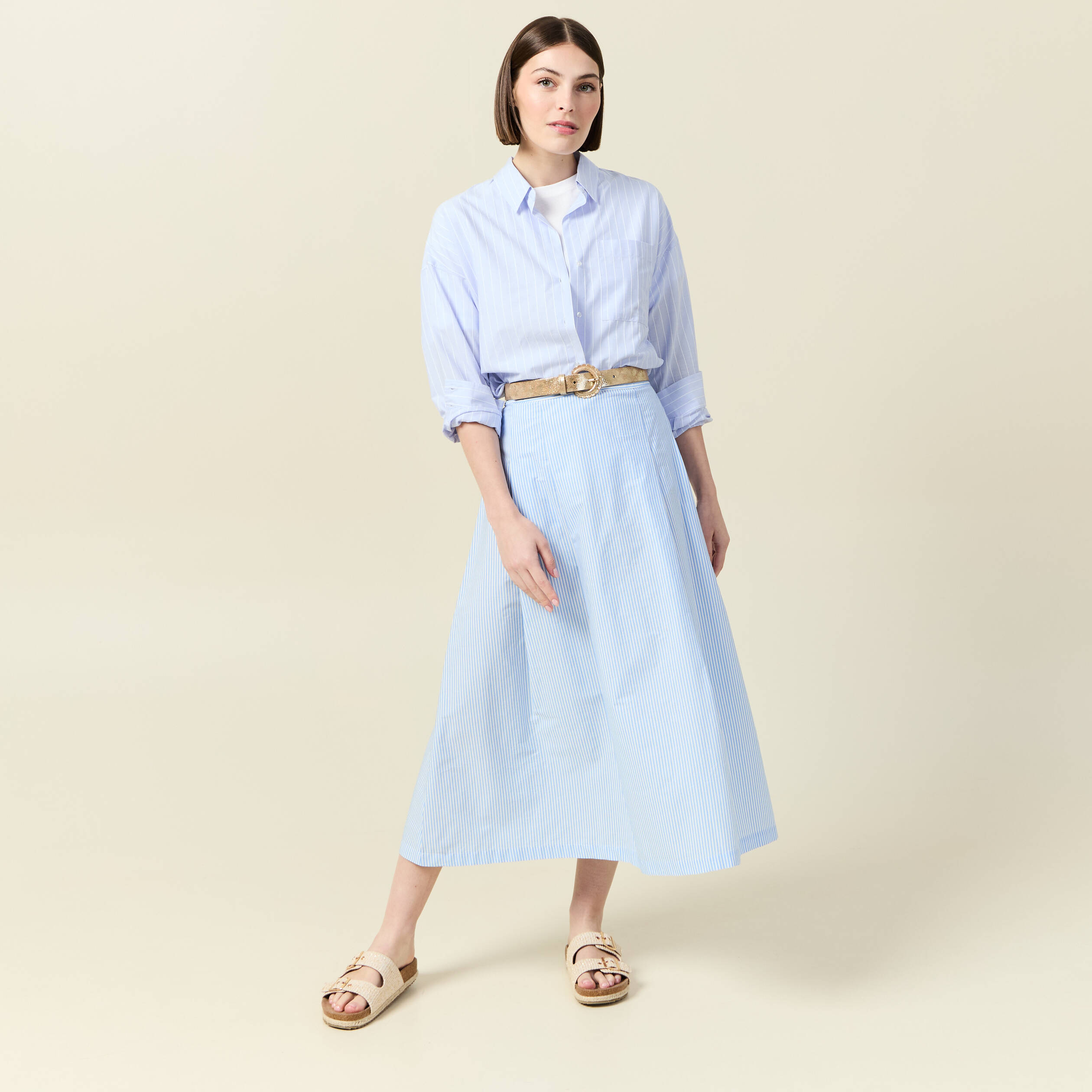 jupe en coton taille standard bleu femme Jupe en coton taille standard bleu femme
