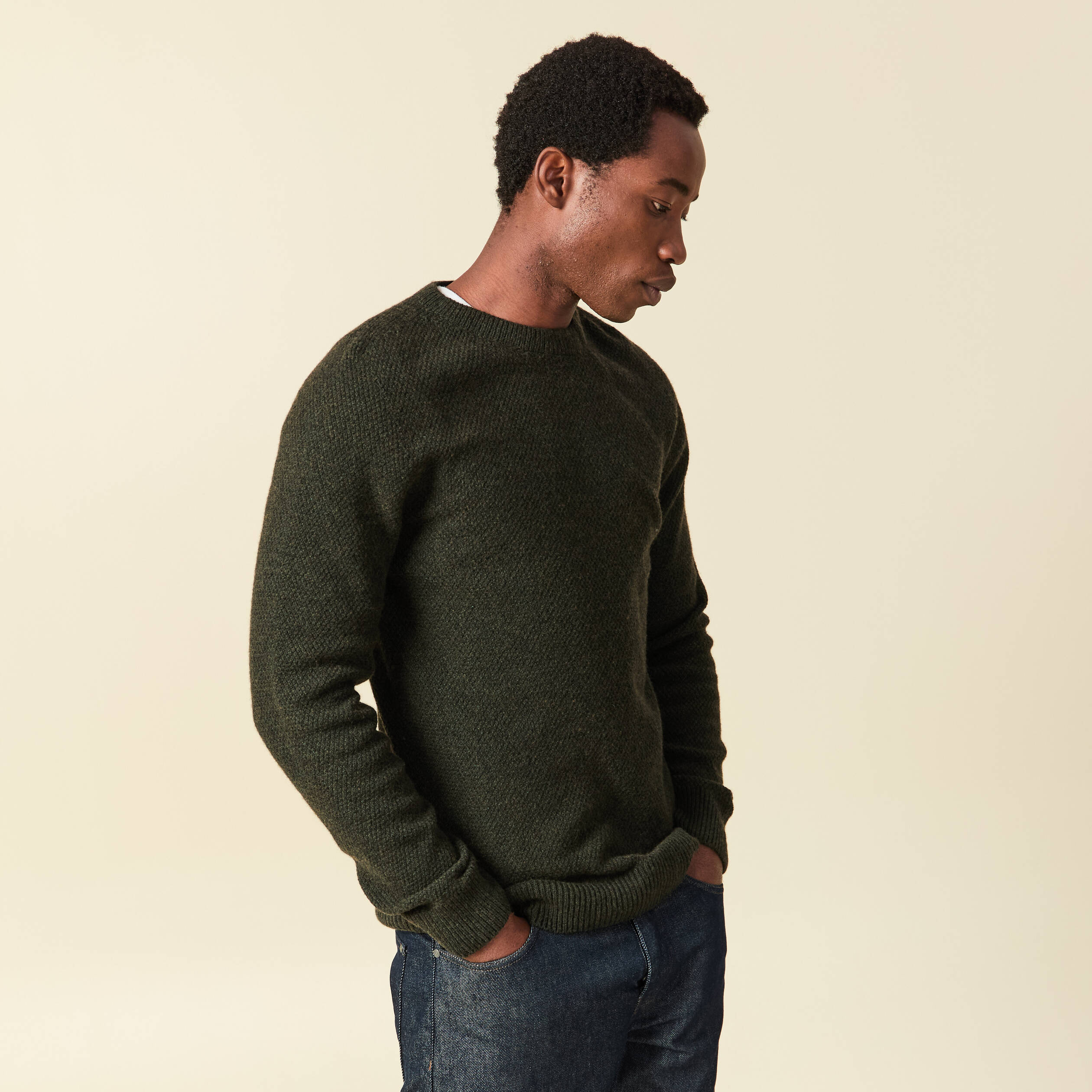 Pull manches longues fabriqu&eacute; en France vert kaki homme