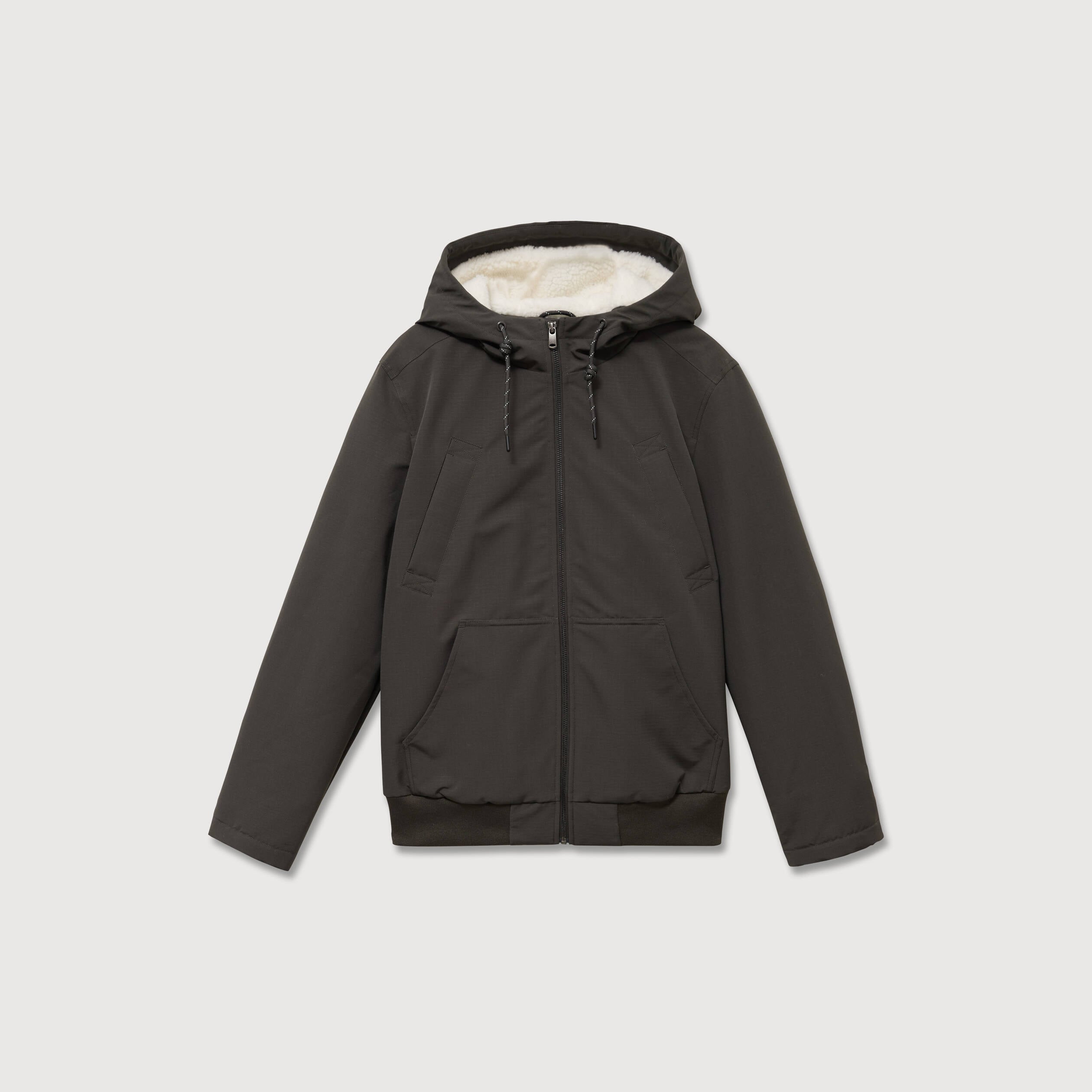 Parka courte &agrave; capuche vert kaki homme