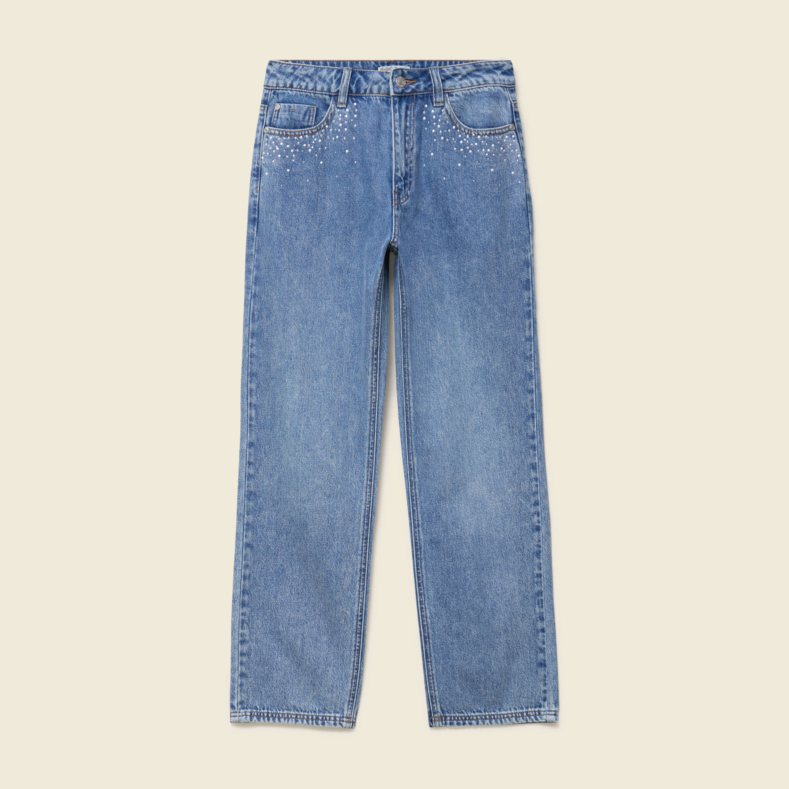 Jeans taille haute avec strass denim used femme