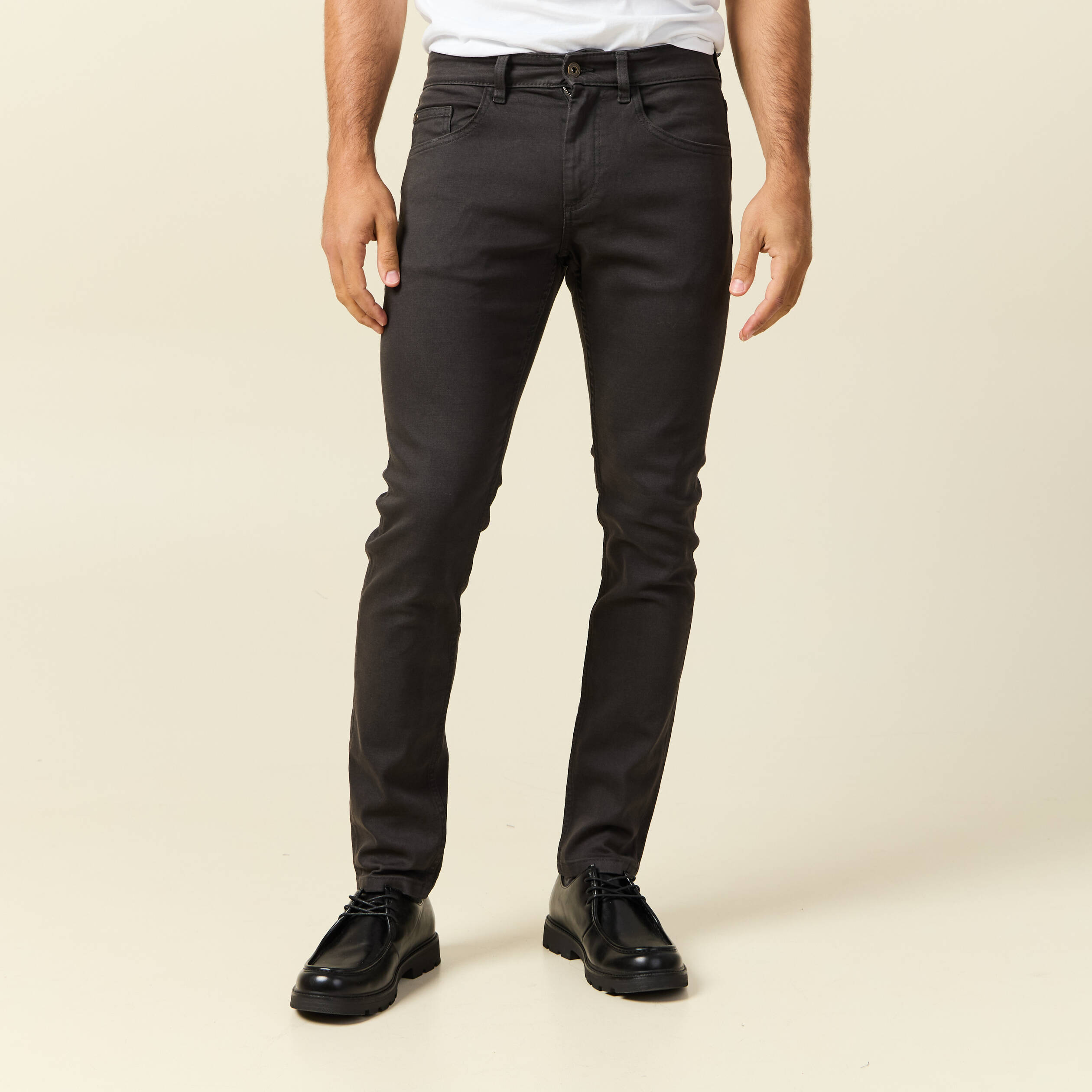 Jeans slim 5 poches marron homme