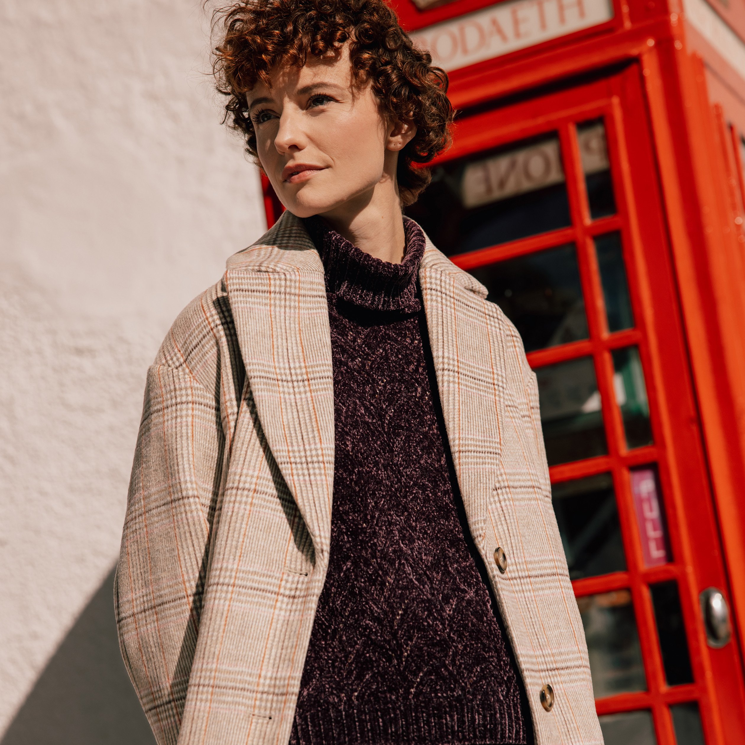 Manteau droit long col tailleur rouge clair femme Bonobo