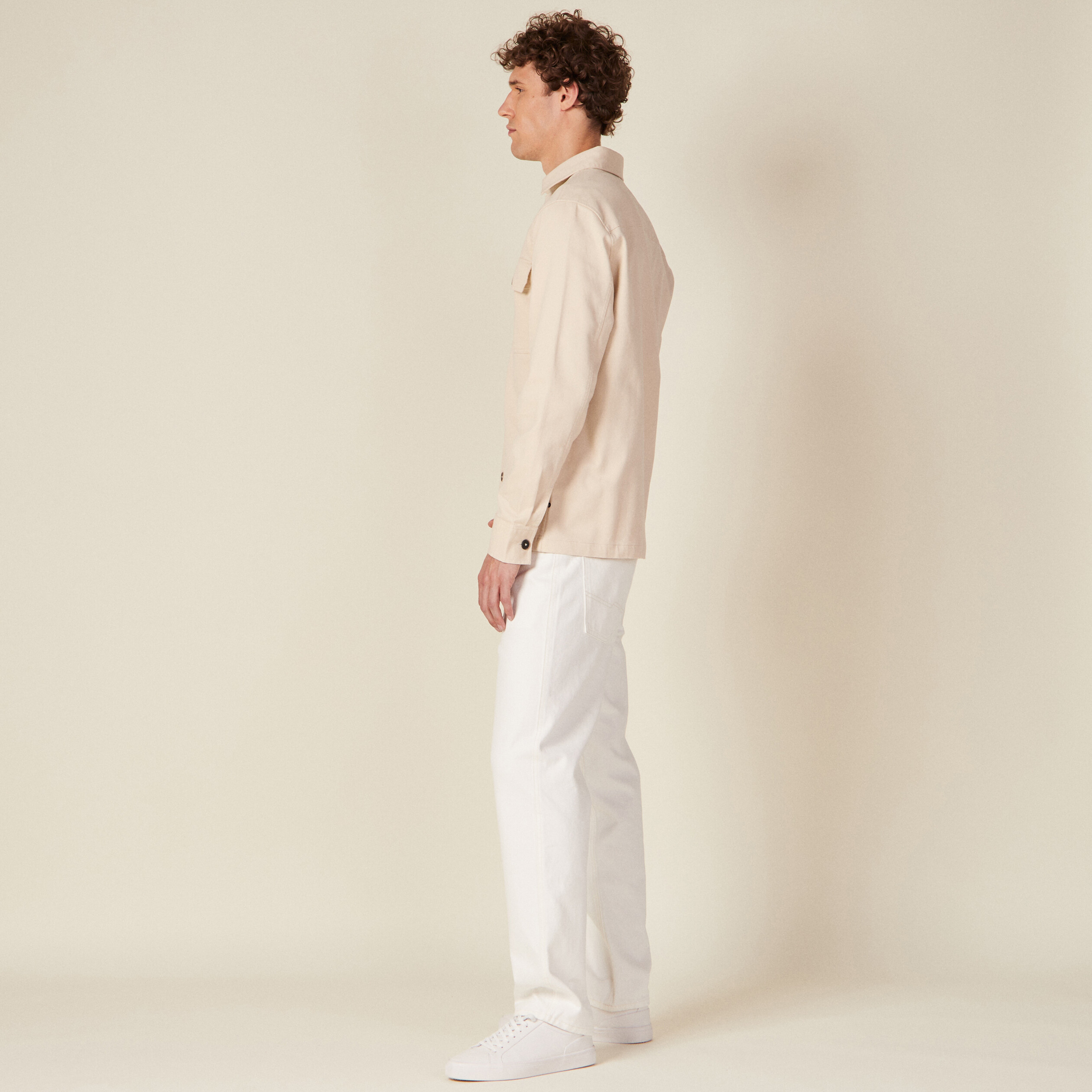 Surchemise manches longues beige homme