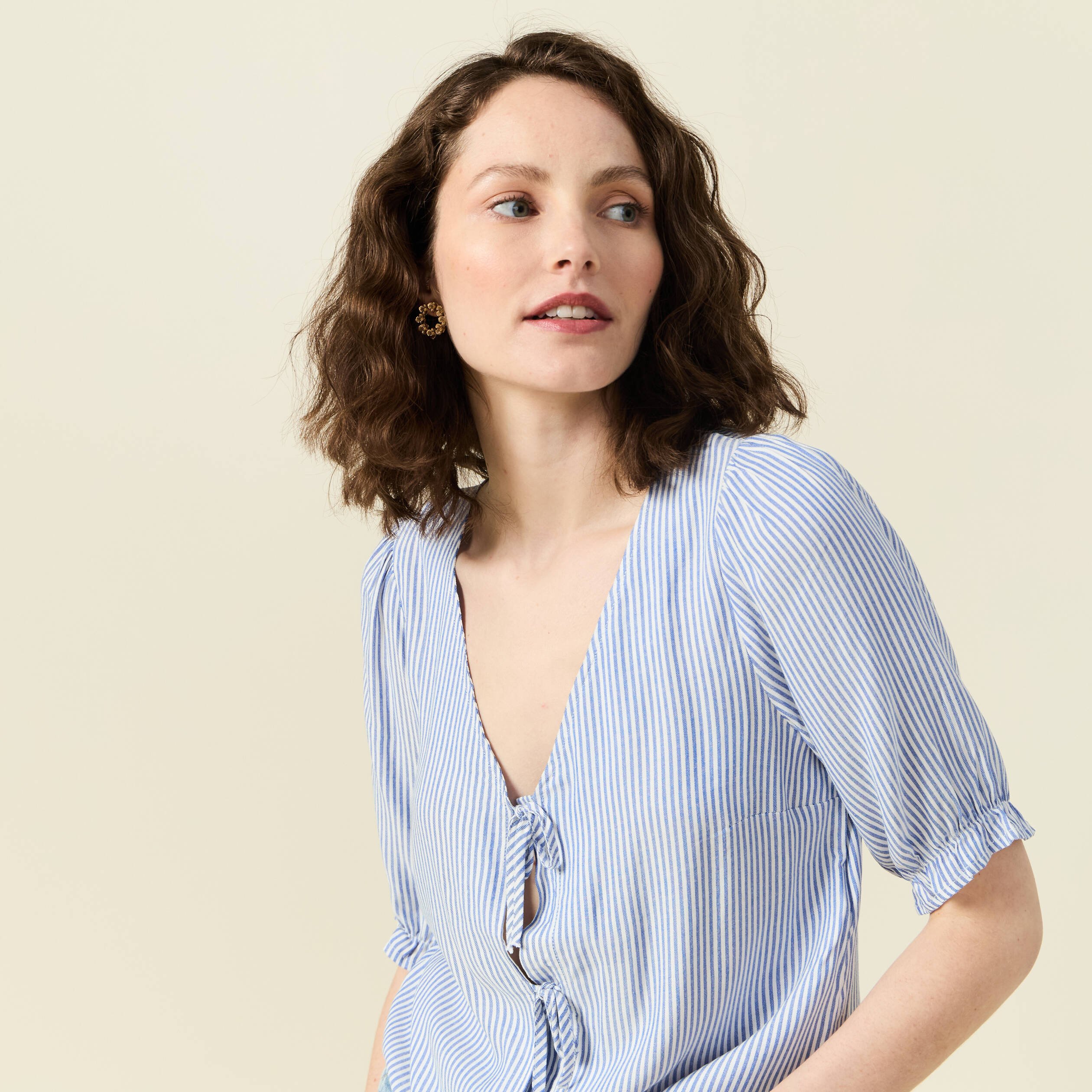 blouse manches 34 ecru femme Blouse manches 3/4 ecru femme