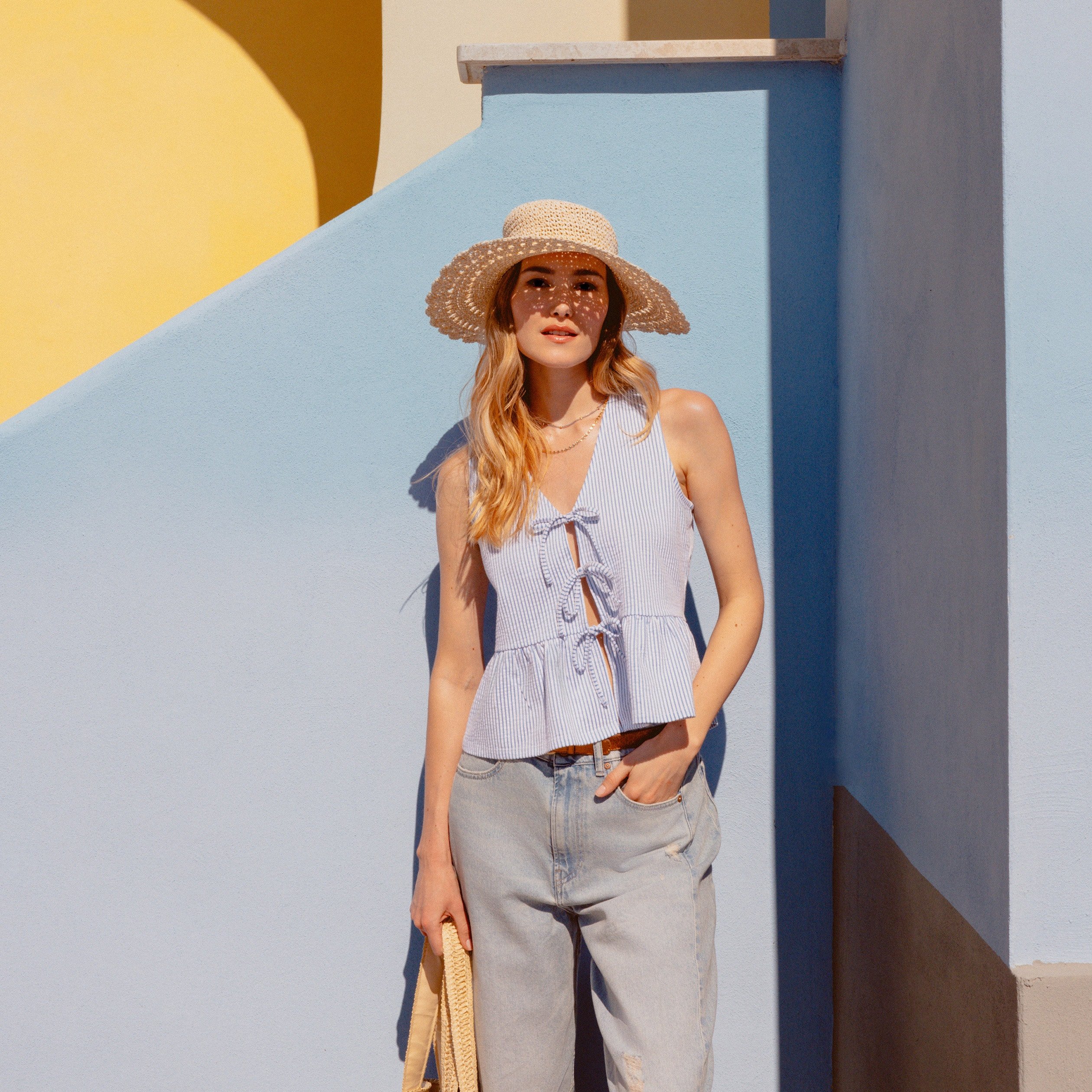 Blouse sans manches bleu pastel femme