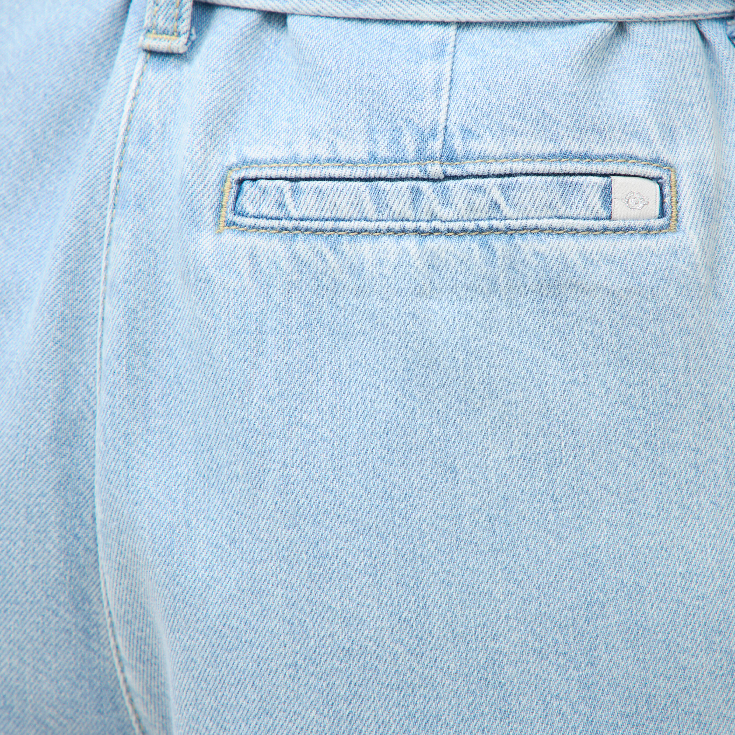 Short taille haute en jeans denim bleach femme