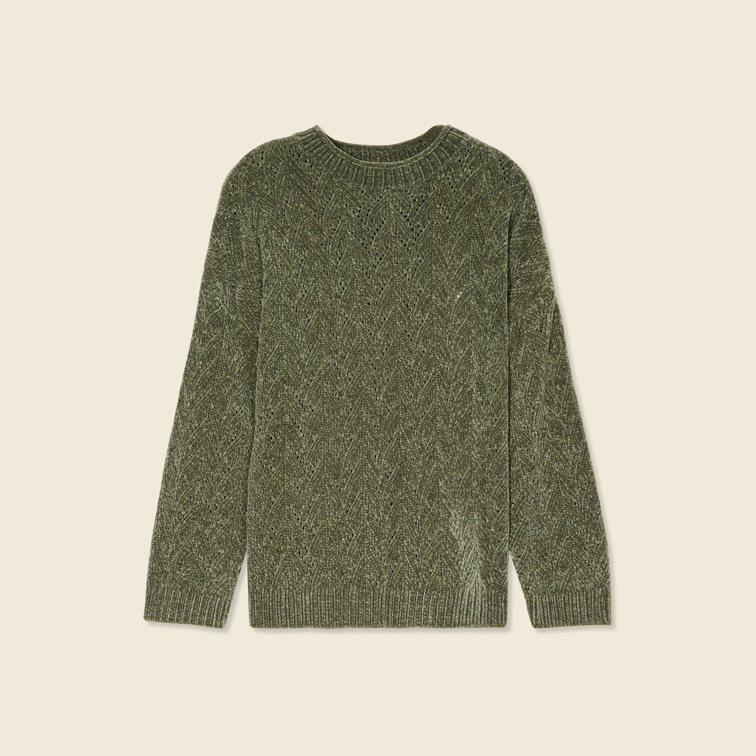 Pull manches longues ajouré vert kaki femme