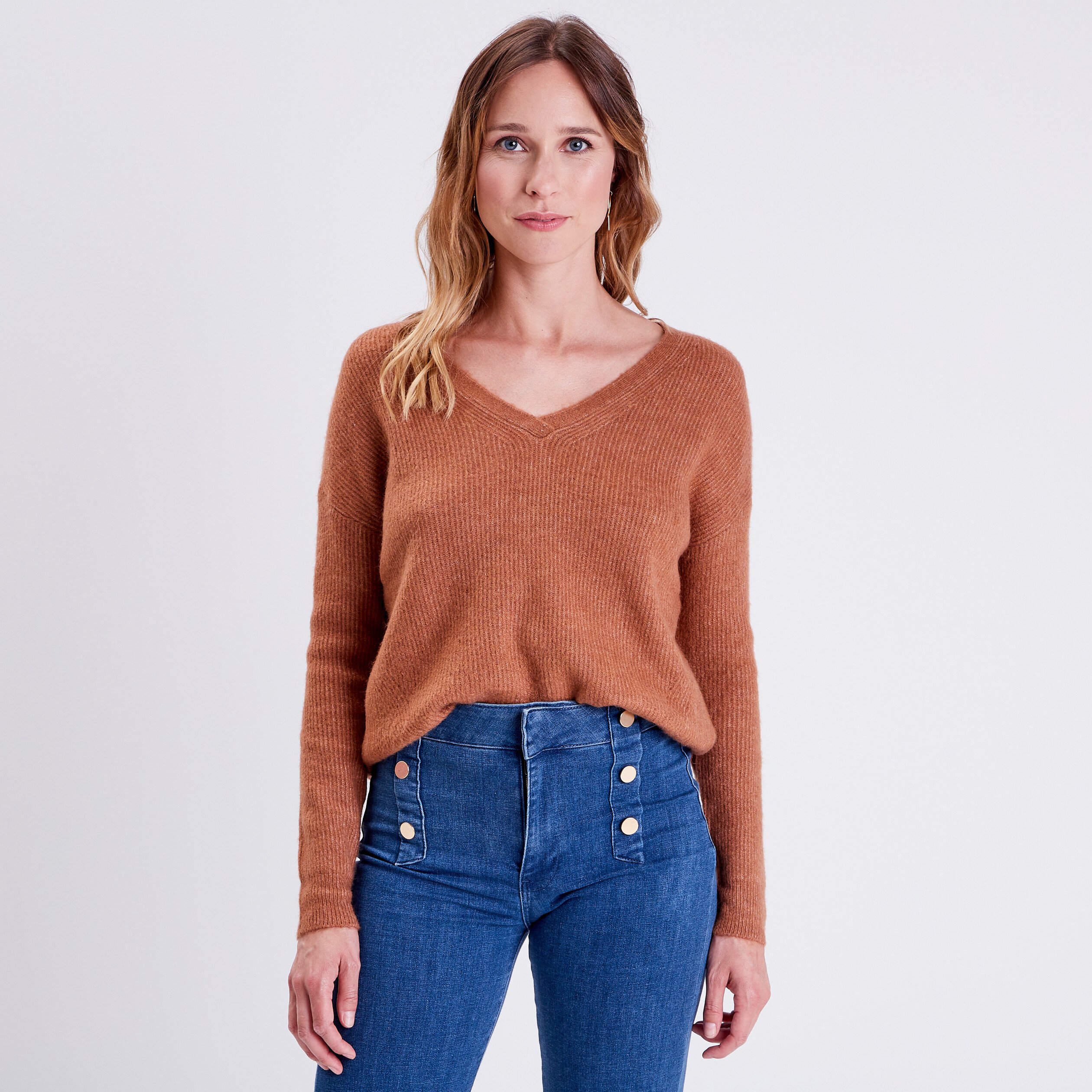 Pull marron clair femme hotsell