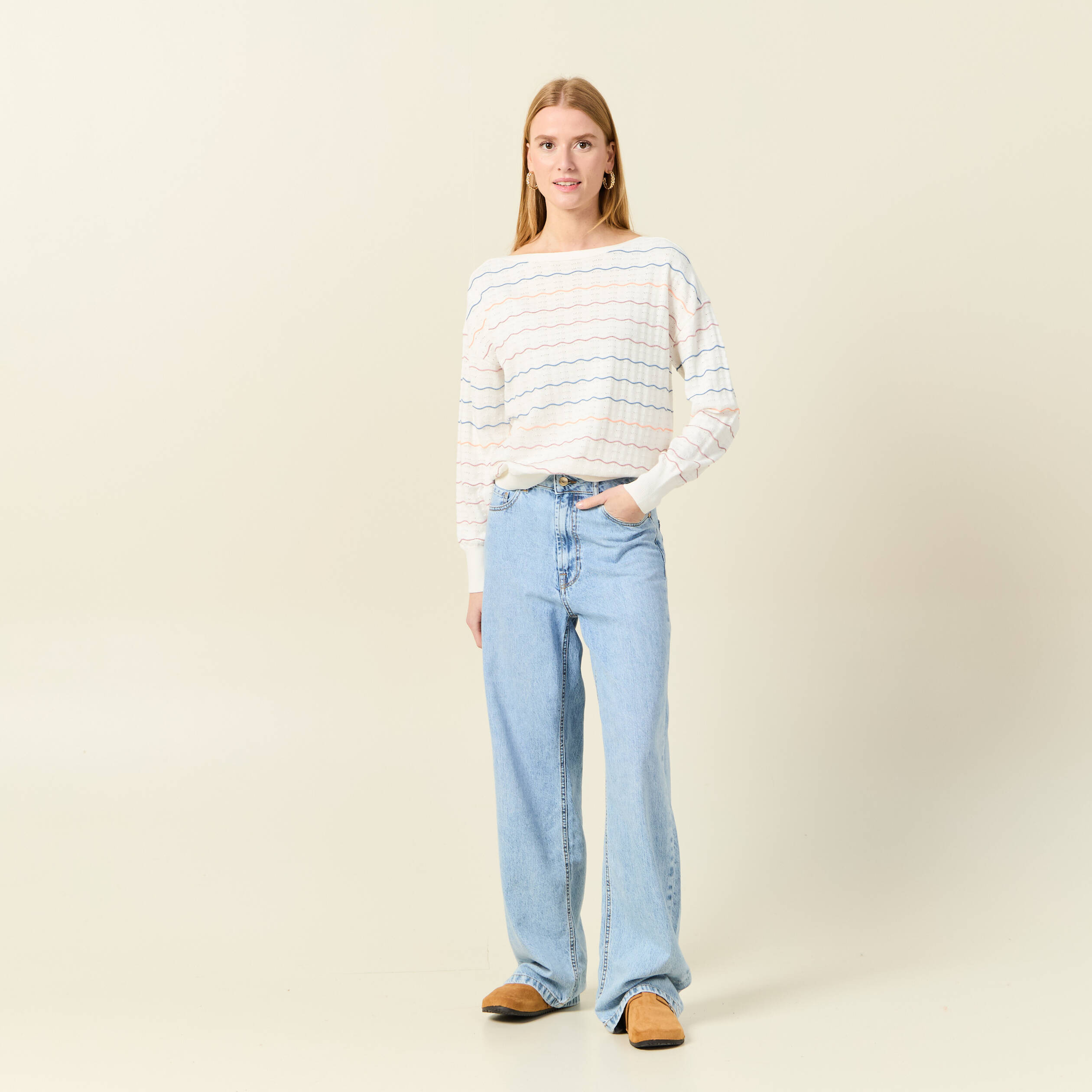 pull manches longues ajoure ecru femme Pull manches longues ajouré ecru femme