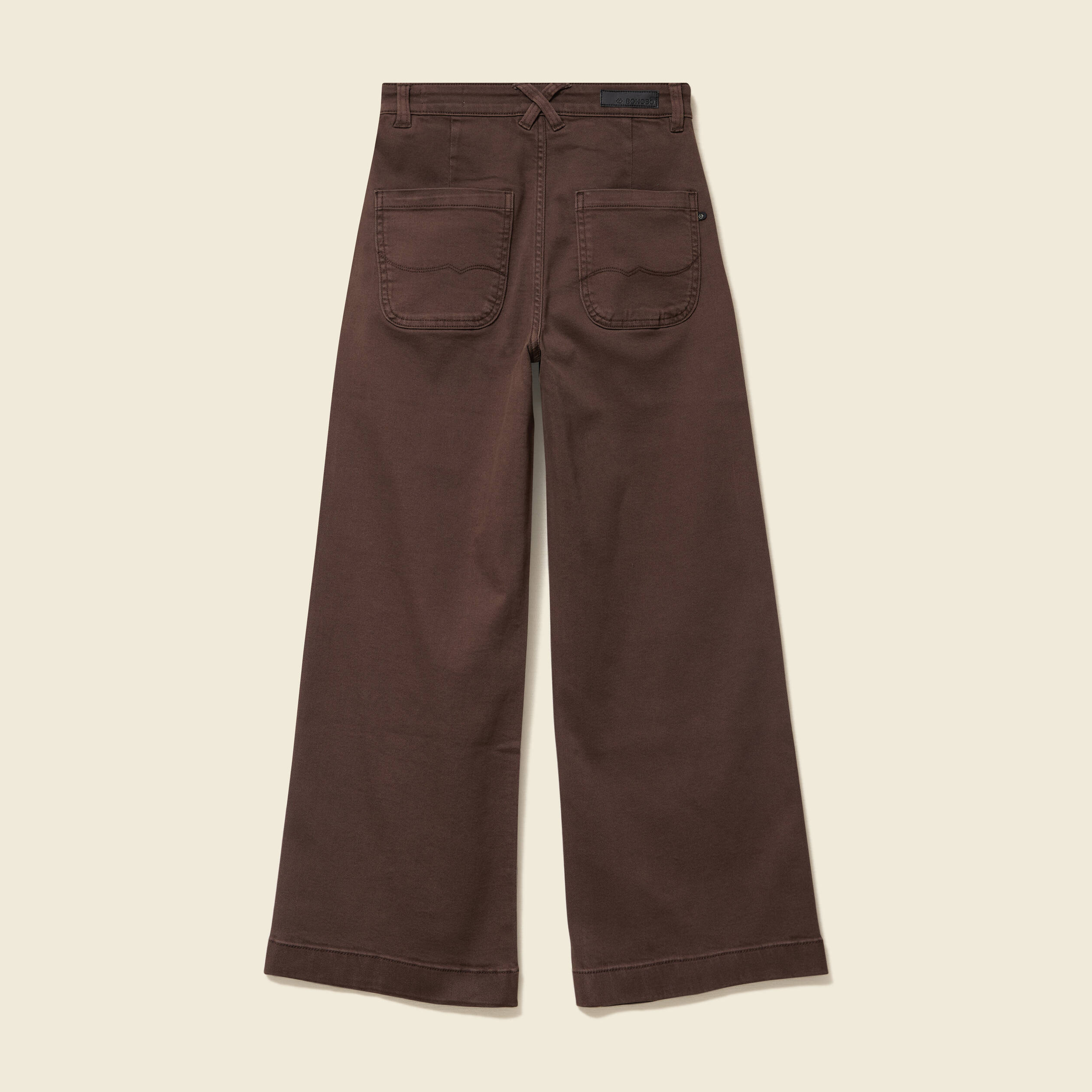 Jeans large cropped taille haute marron femme