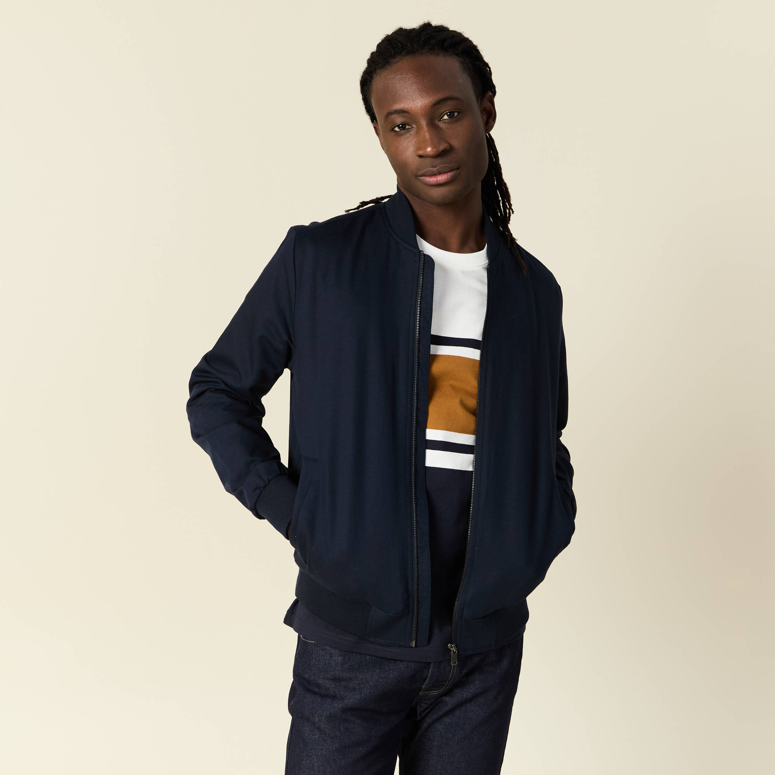 Blouson zipp&eacute; col teddy bleu marine homme