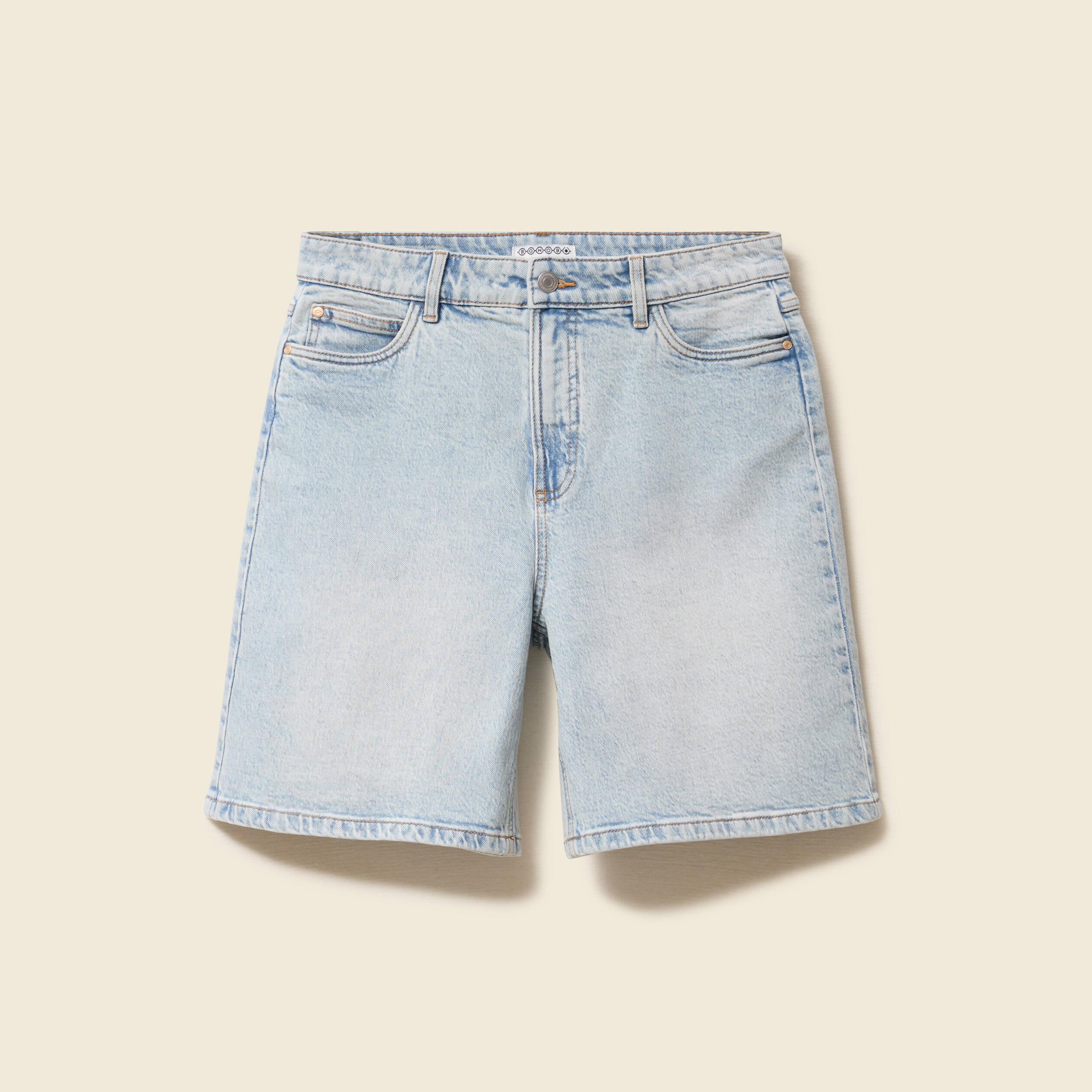 Bermuda jeans large taille haute denim snow bleach femme