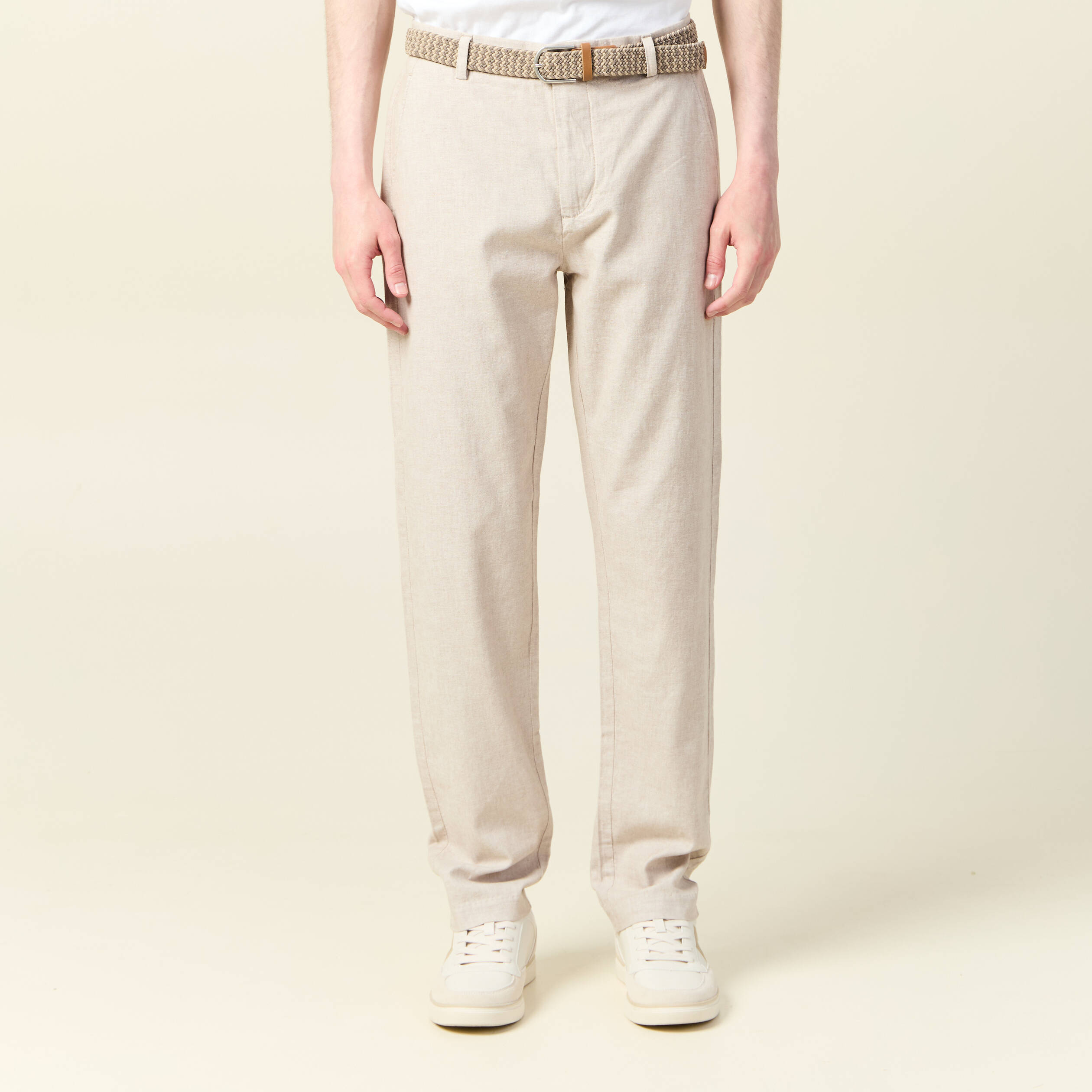 Pantalon chino longueur 32 avec ceinture beige homme