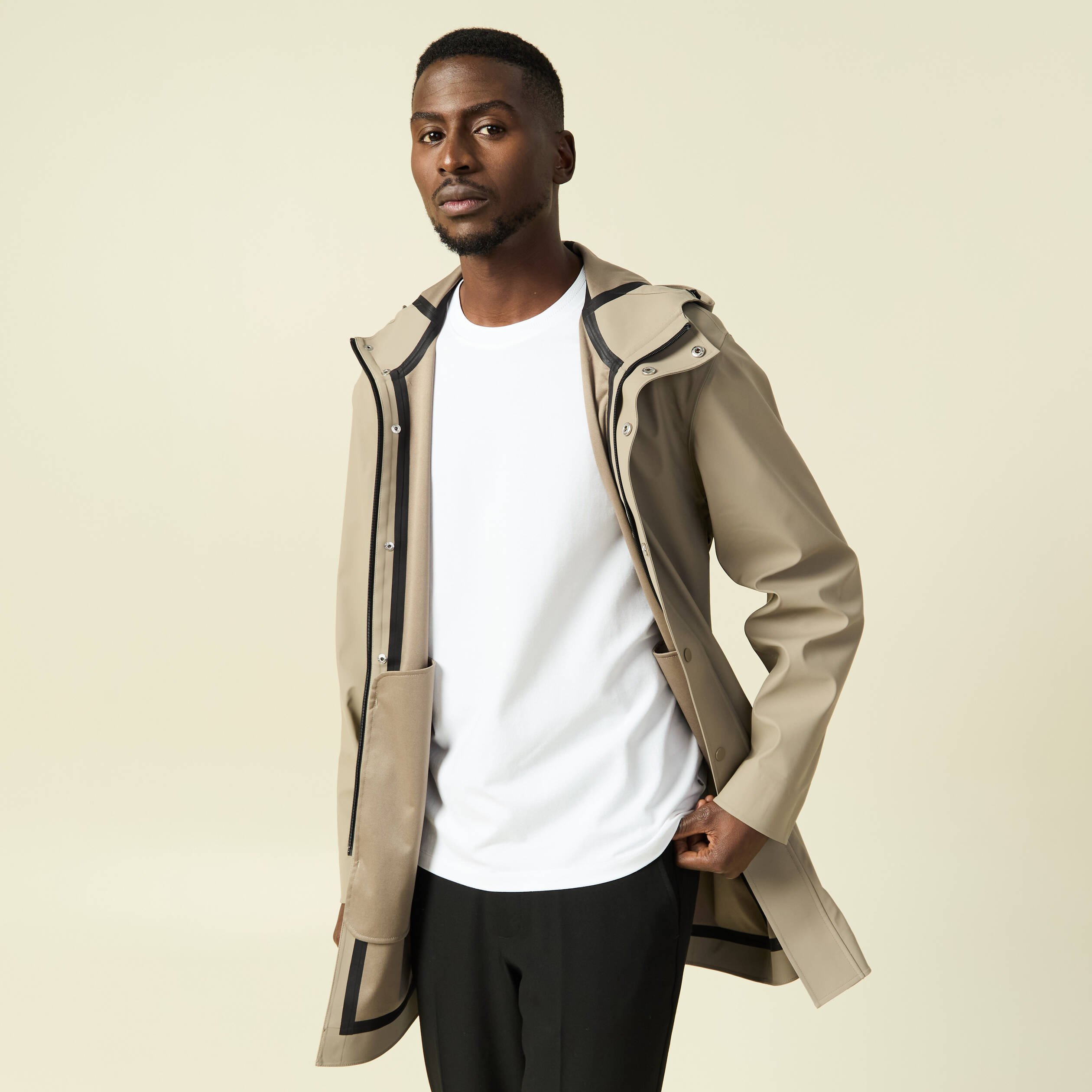 Parka longue droite &agrave; capuche taupe homme