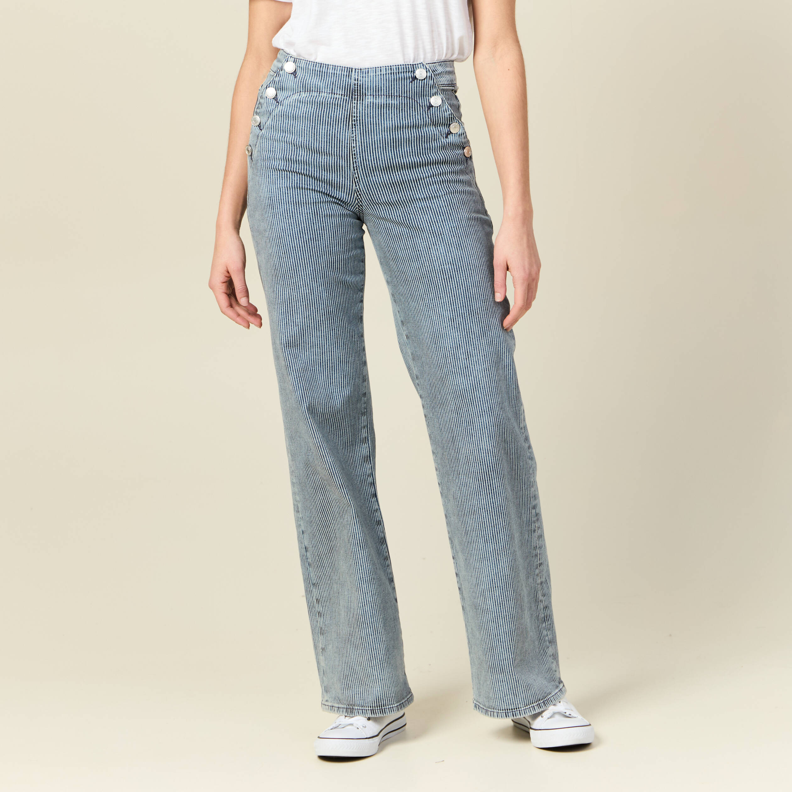 jeans large a pont denim used femme Jeans large à pont denim used femme