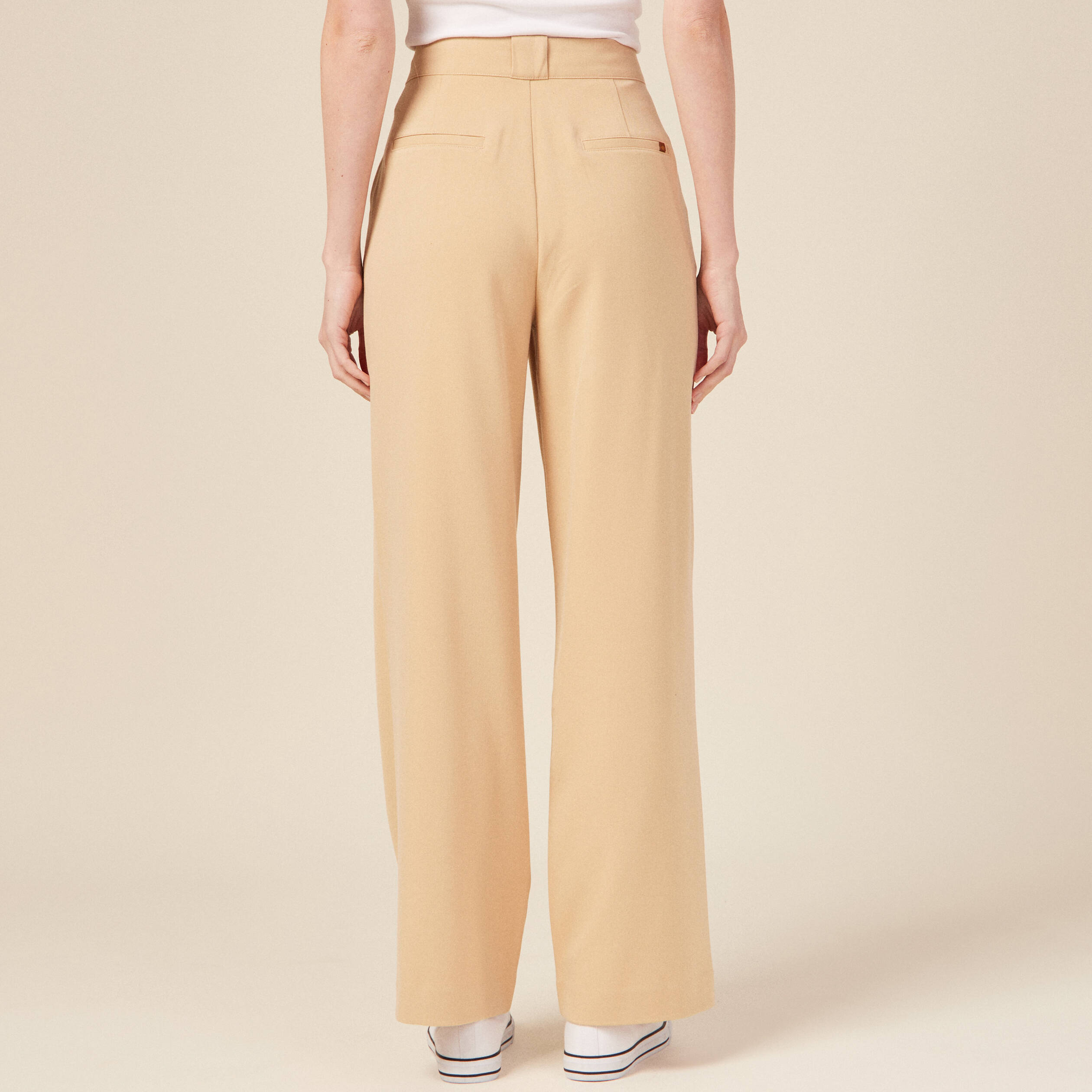 Pantalon beige store femme large