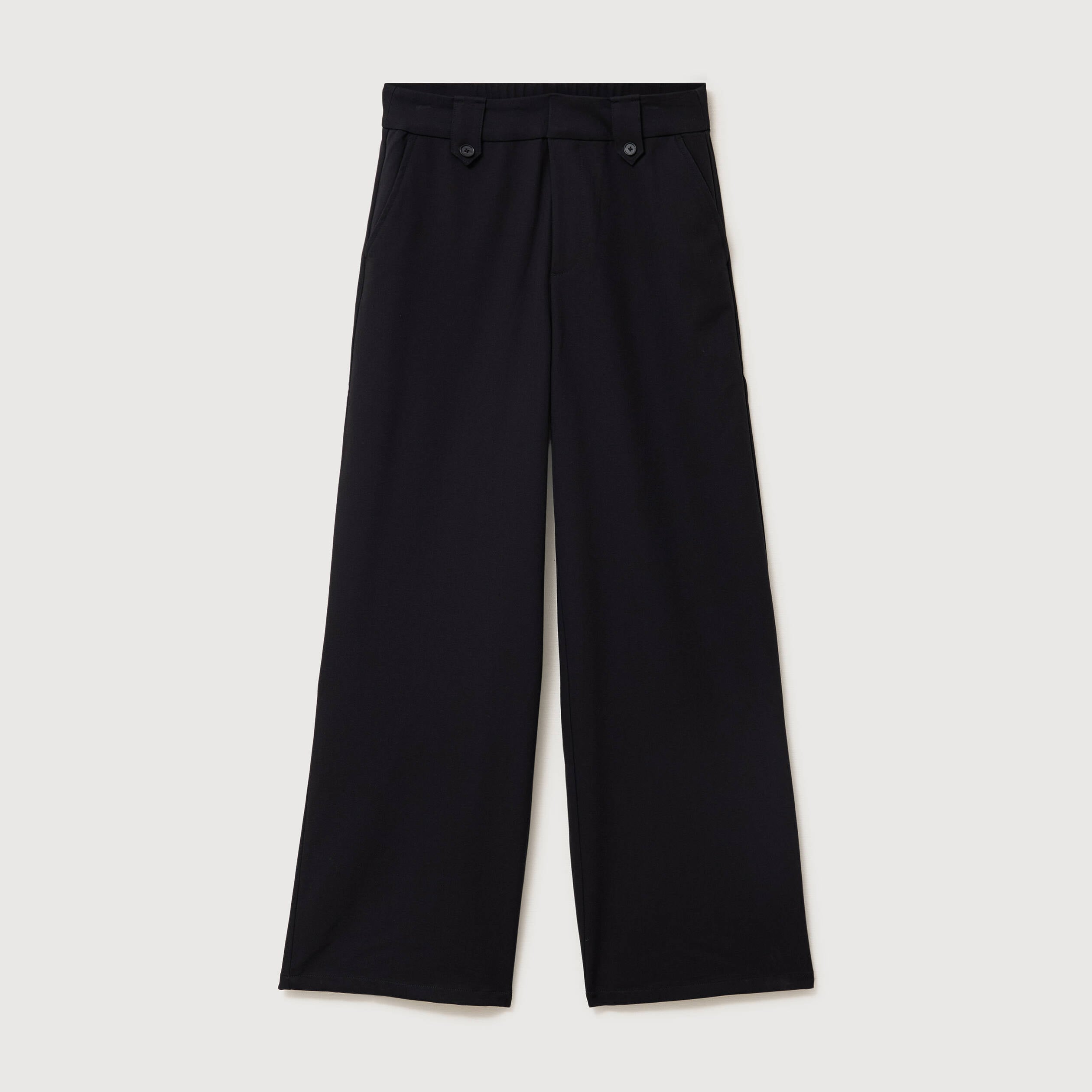 Pantalon large taille haute fluide noir femme