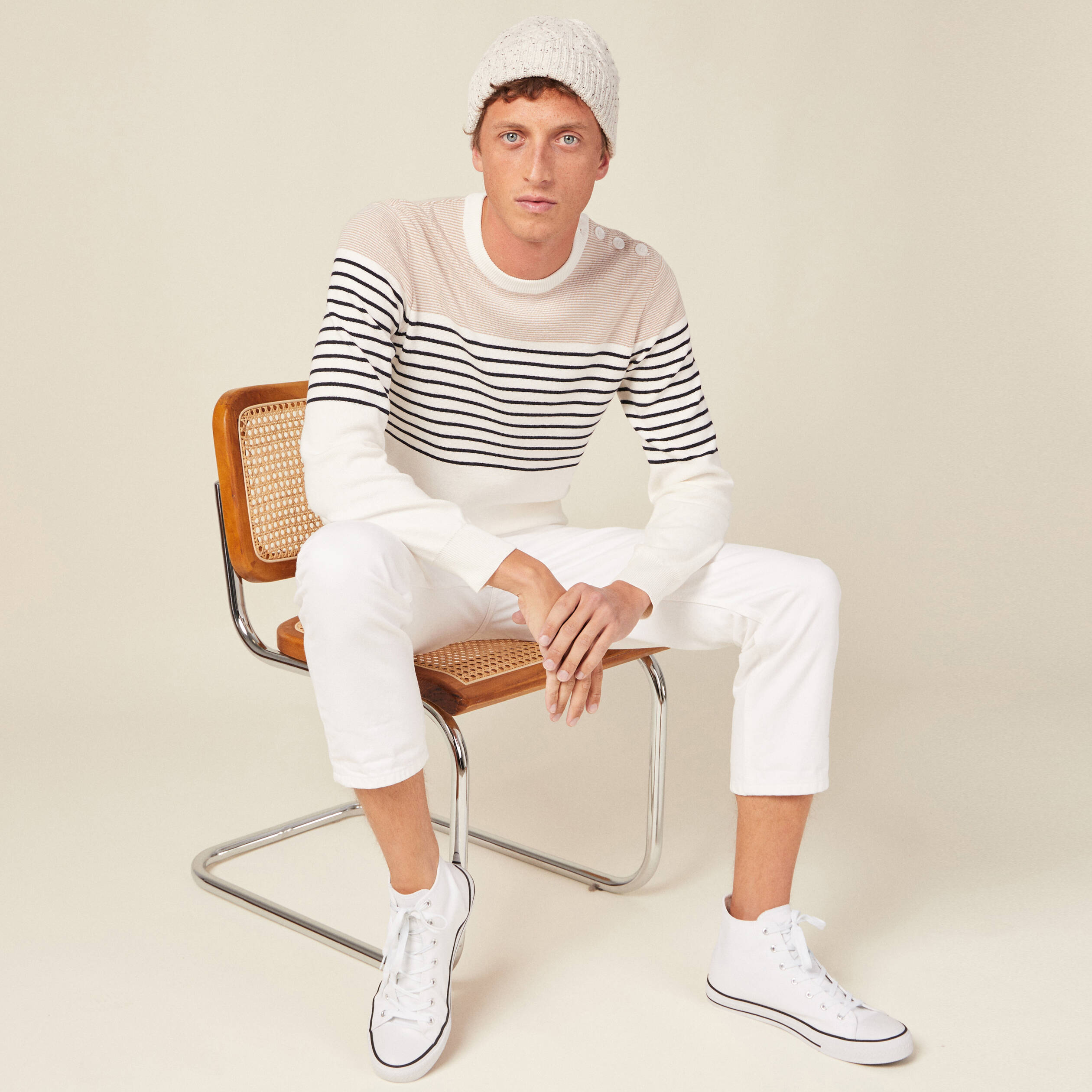 Pull manches longues ecru homme