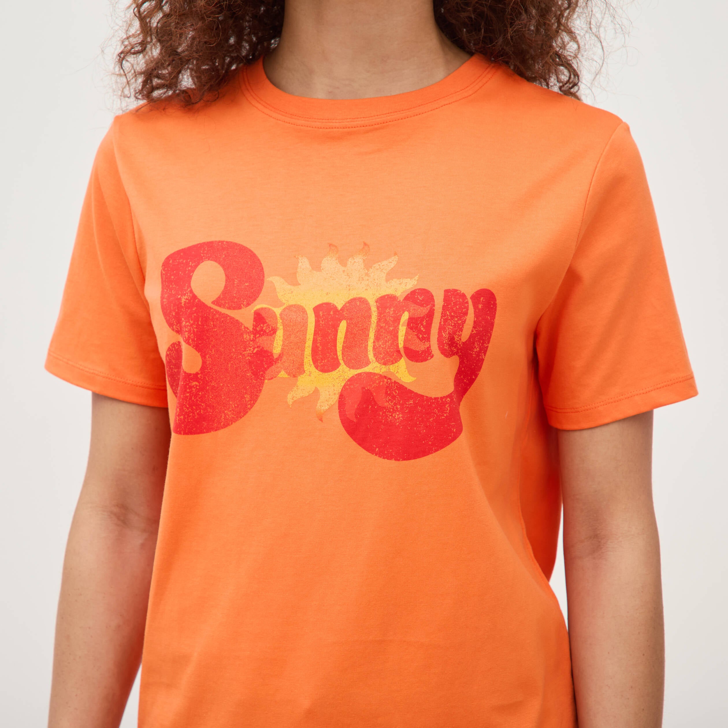 T-shirt droit col rond manches courtes orange femme