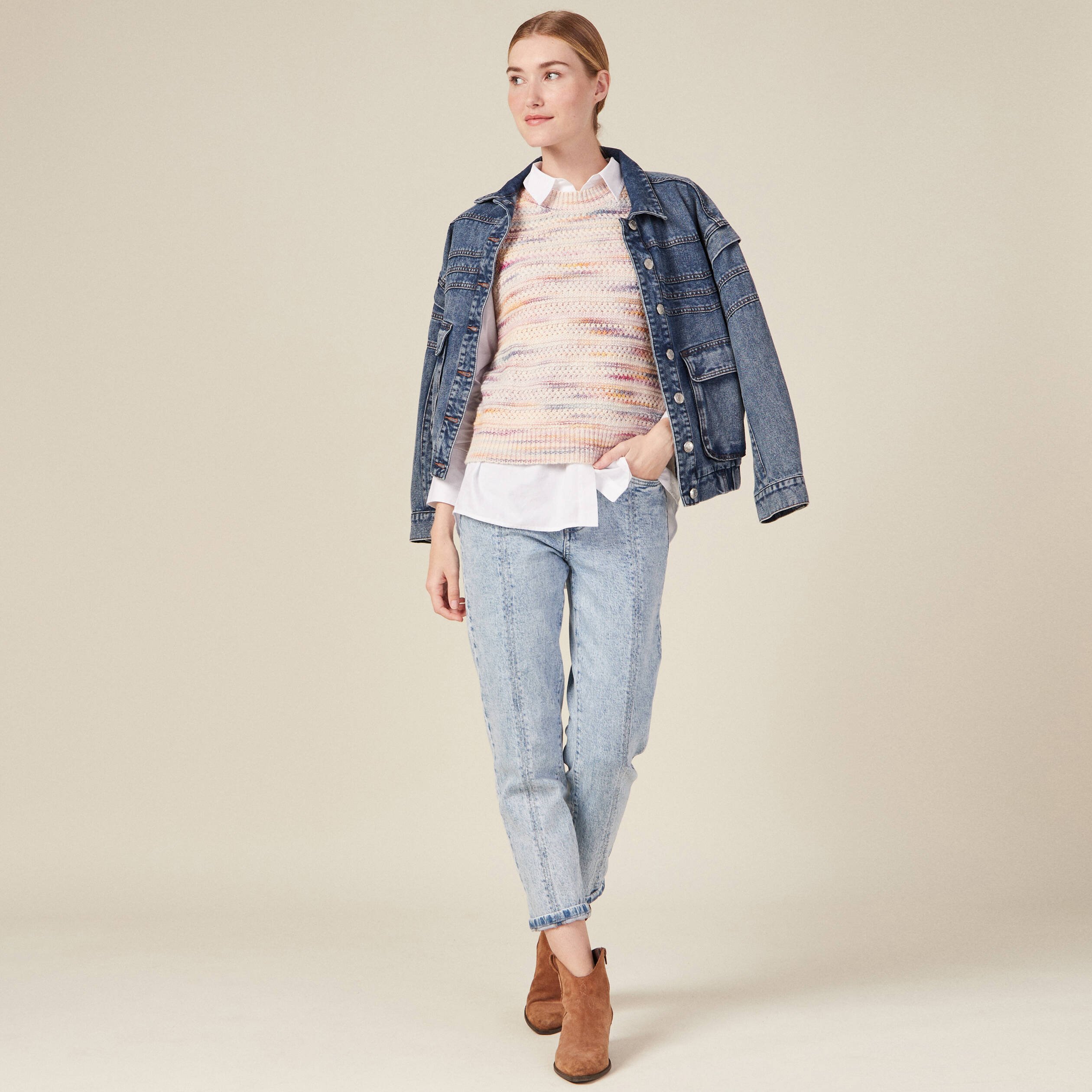 pull sans manches ajoure creme femme Pull sans manches ajouré creme femme