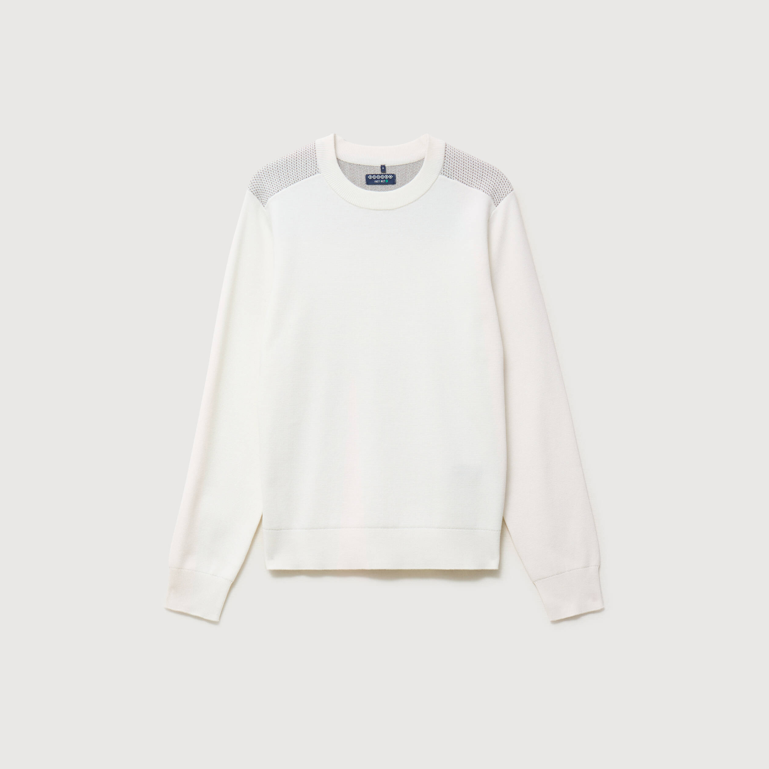 Pull droit fin col rond manches longues ecru homme