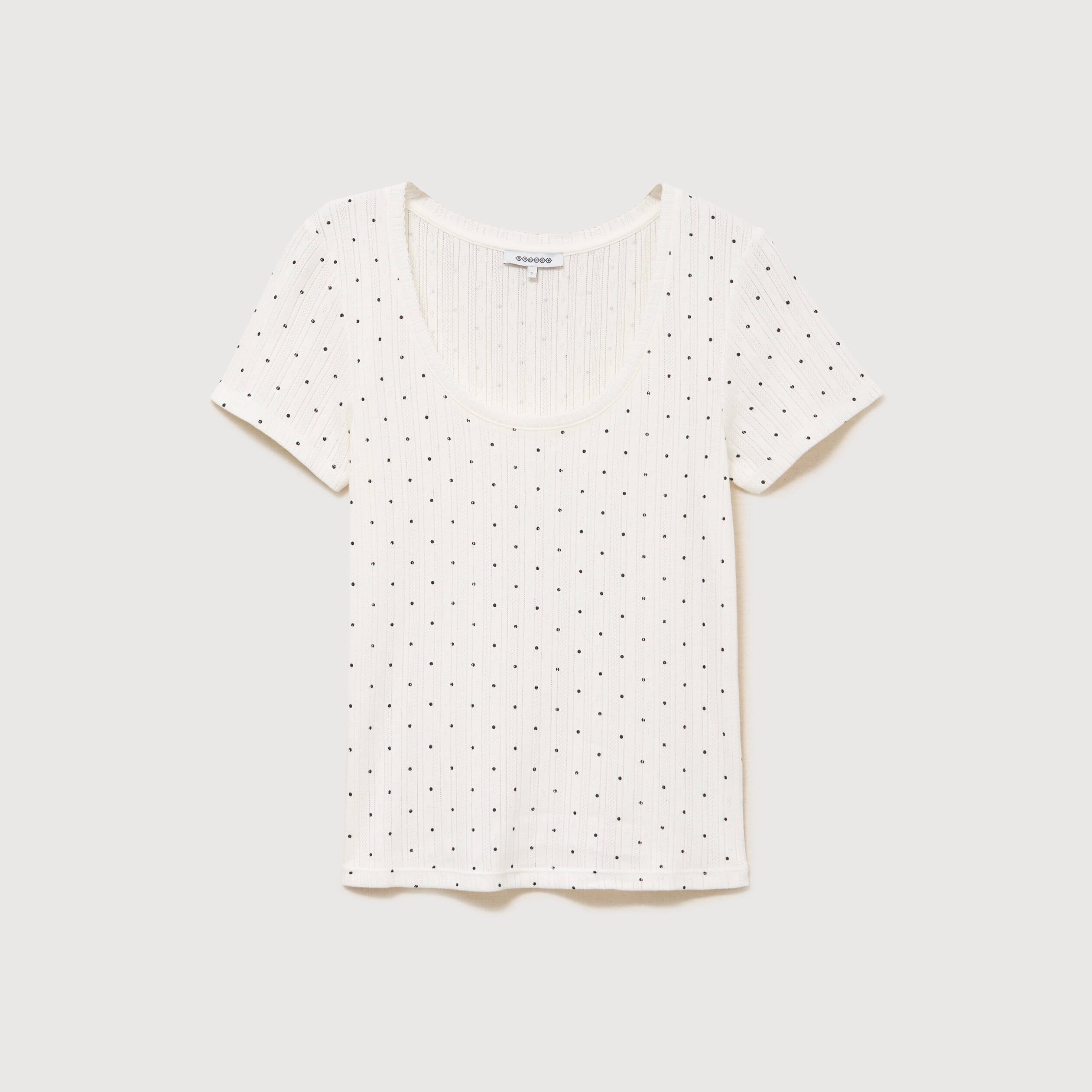 T-shirt ajust&eacute; col rond manches courtes ecru femme