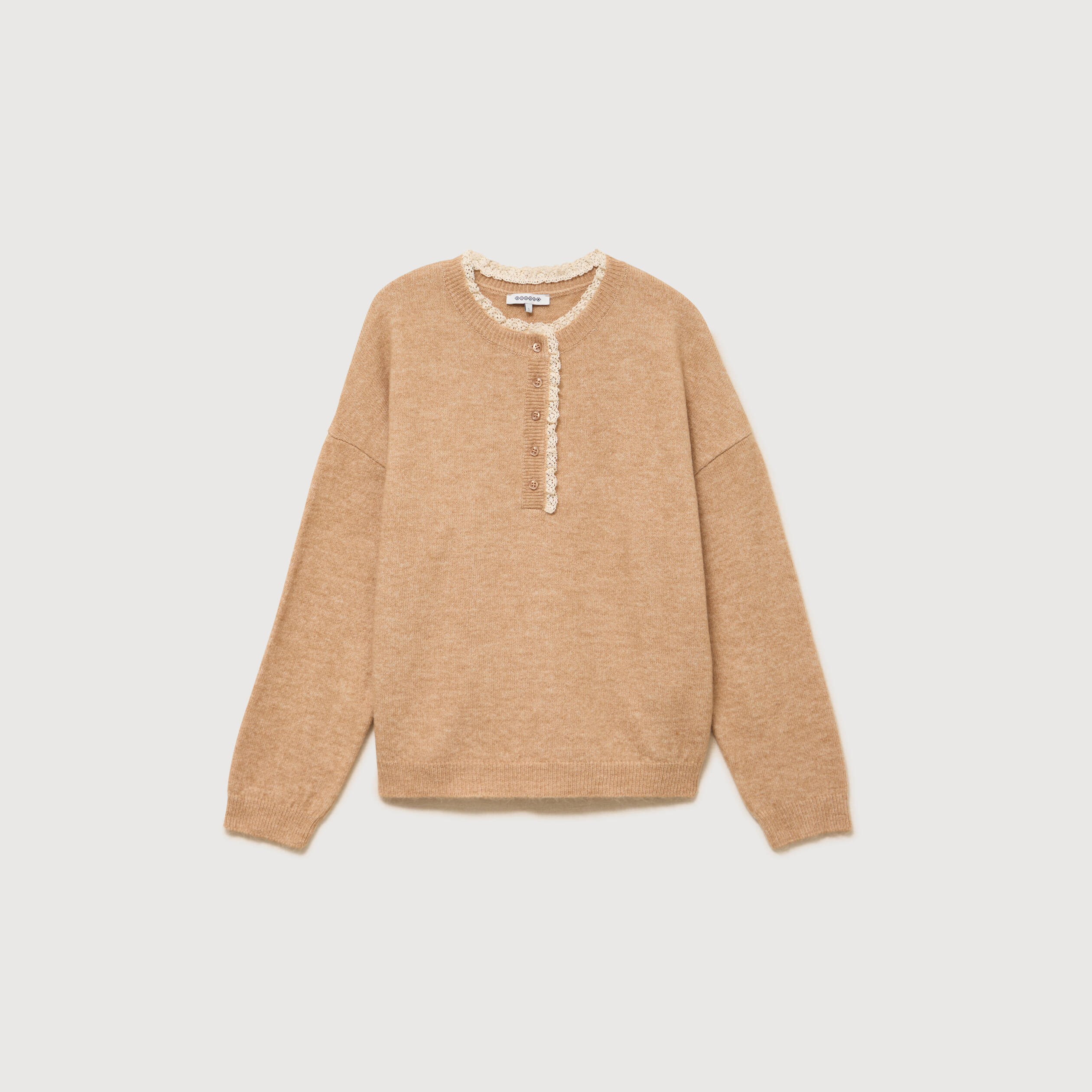 Pull col tunisien manches longues marron clair femme