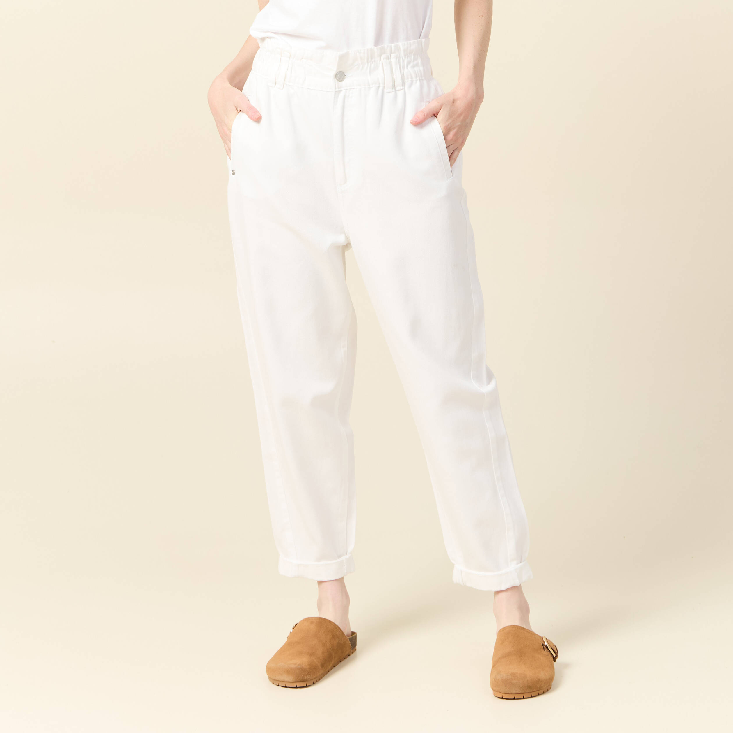 jeans slouchy taille haute denim blanc femme Jeans slouchy taille haute denim blanc femme