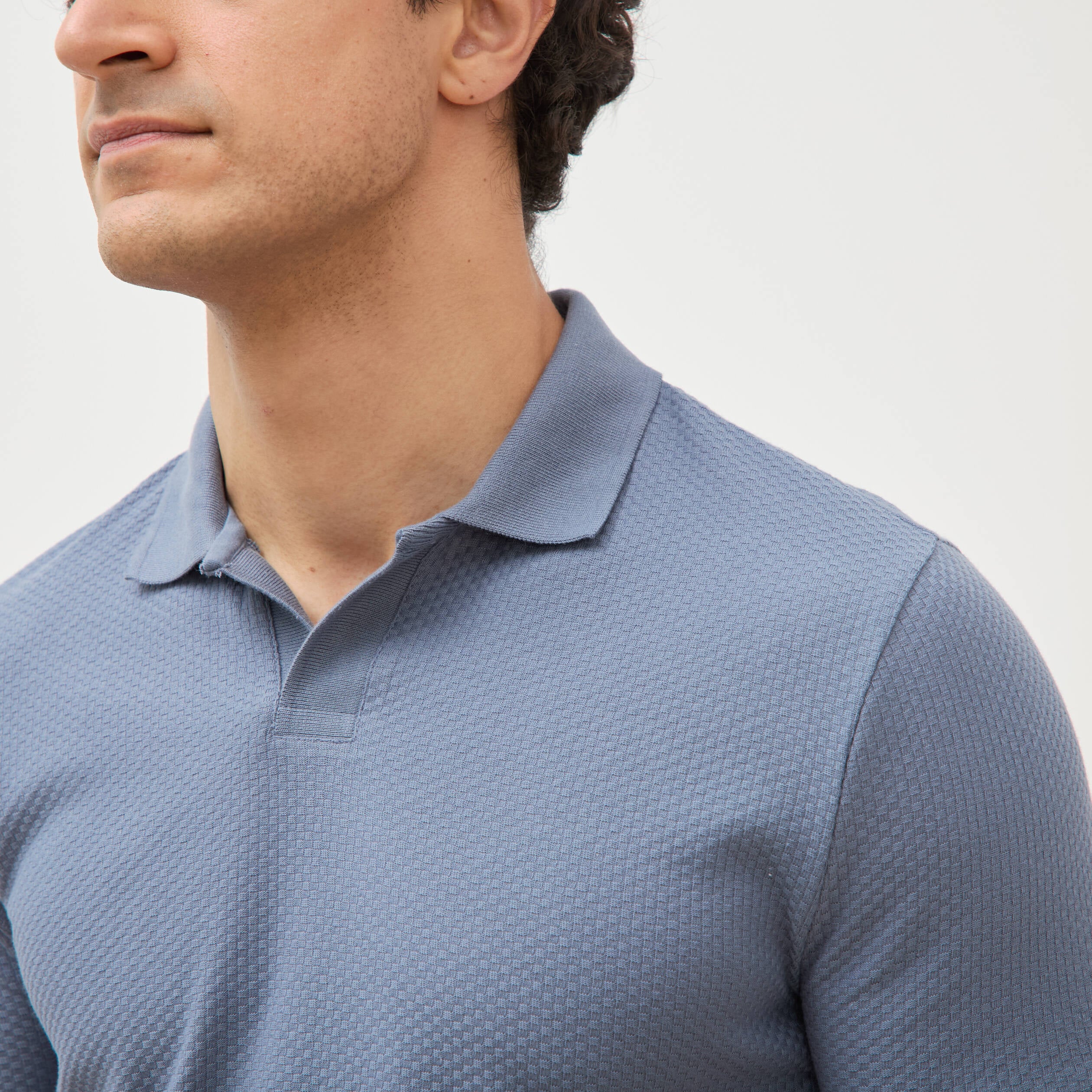 Polo manches coude bleu gris homme