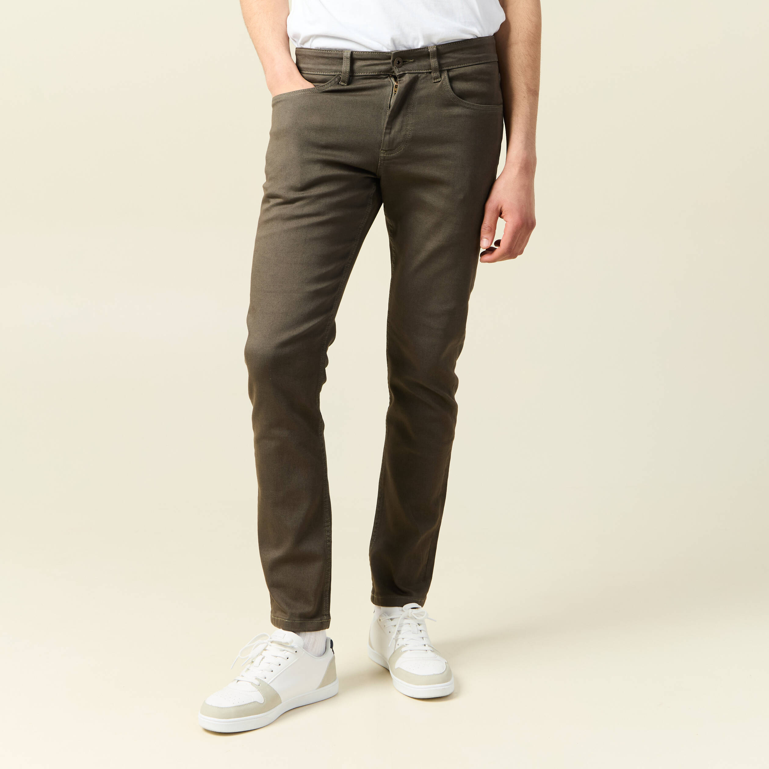 jeans slim 5 poches vert kaki homme Jeans slim 5 poches vert kaki homme