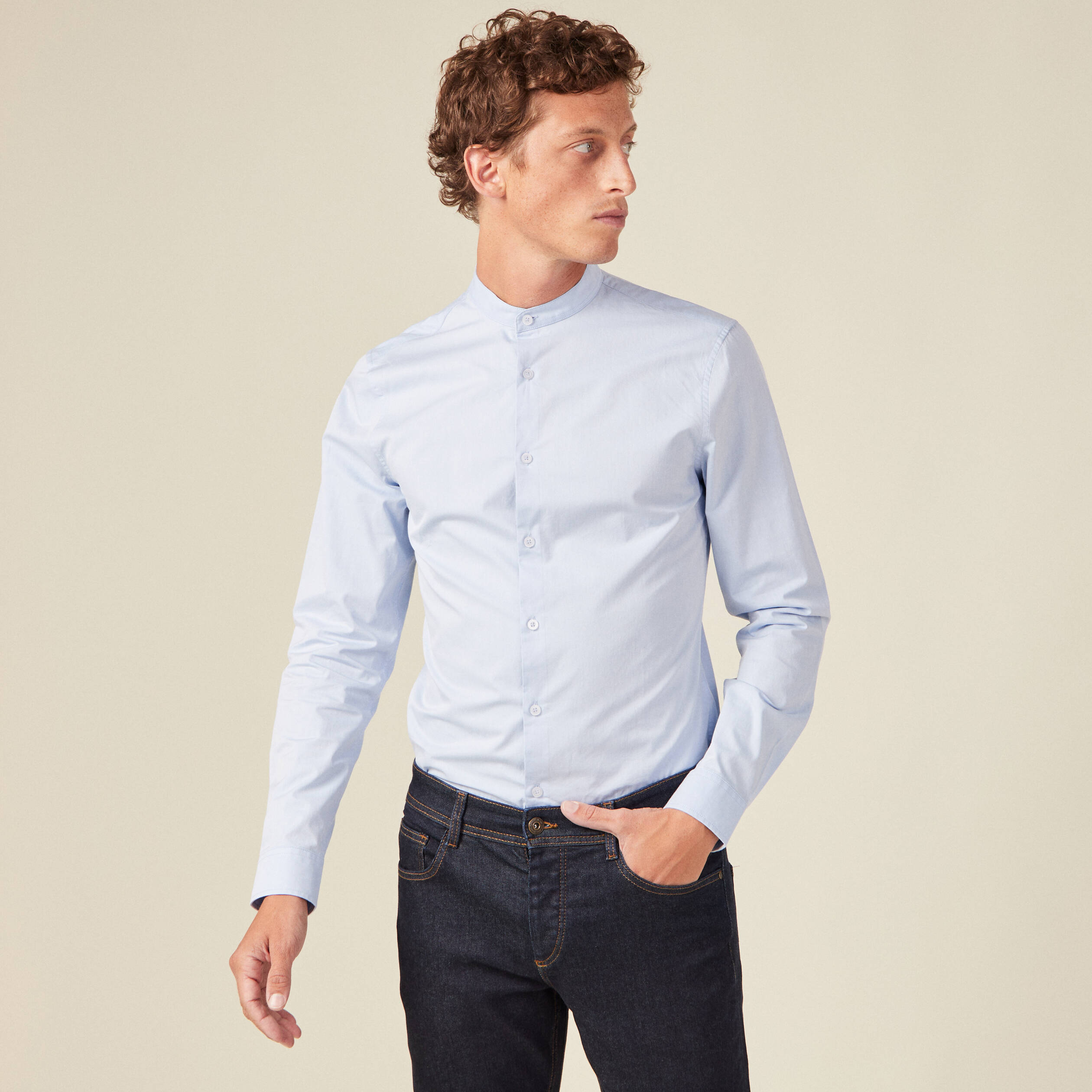 Chemise manches longues bleu clair homme