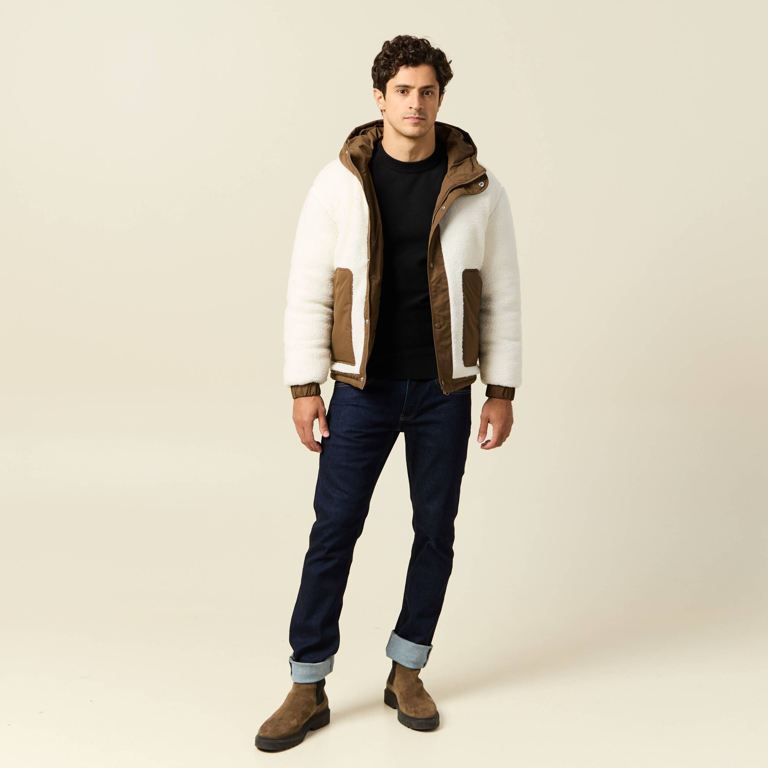 Pull col rond manches longues noir homme