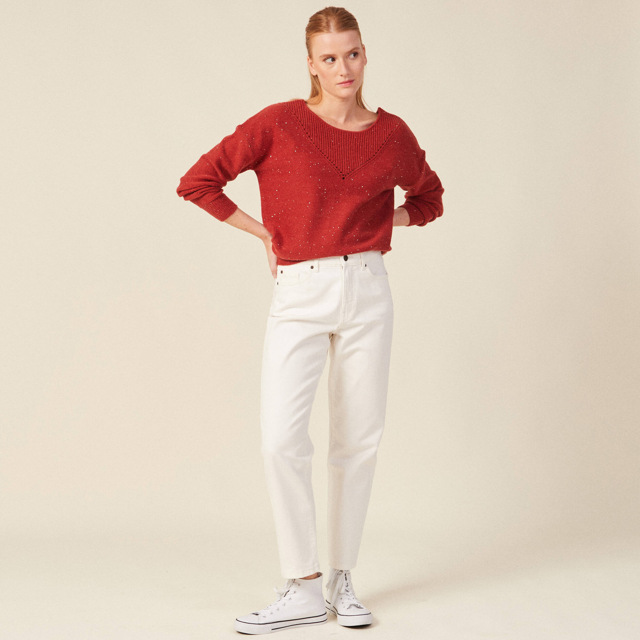 pull manches longues sequins rouge fonce femme Pull manches longues sequins rouge foncé femme
