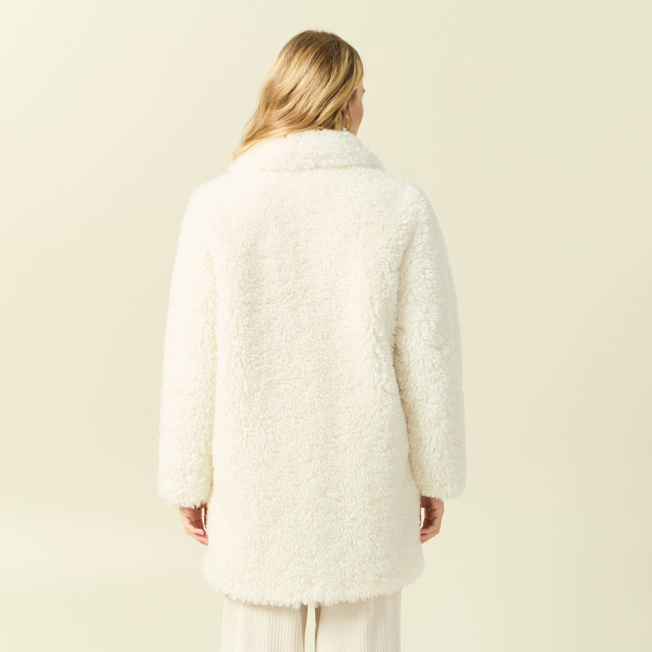 Manteau oversize long effet polaire creme femme