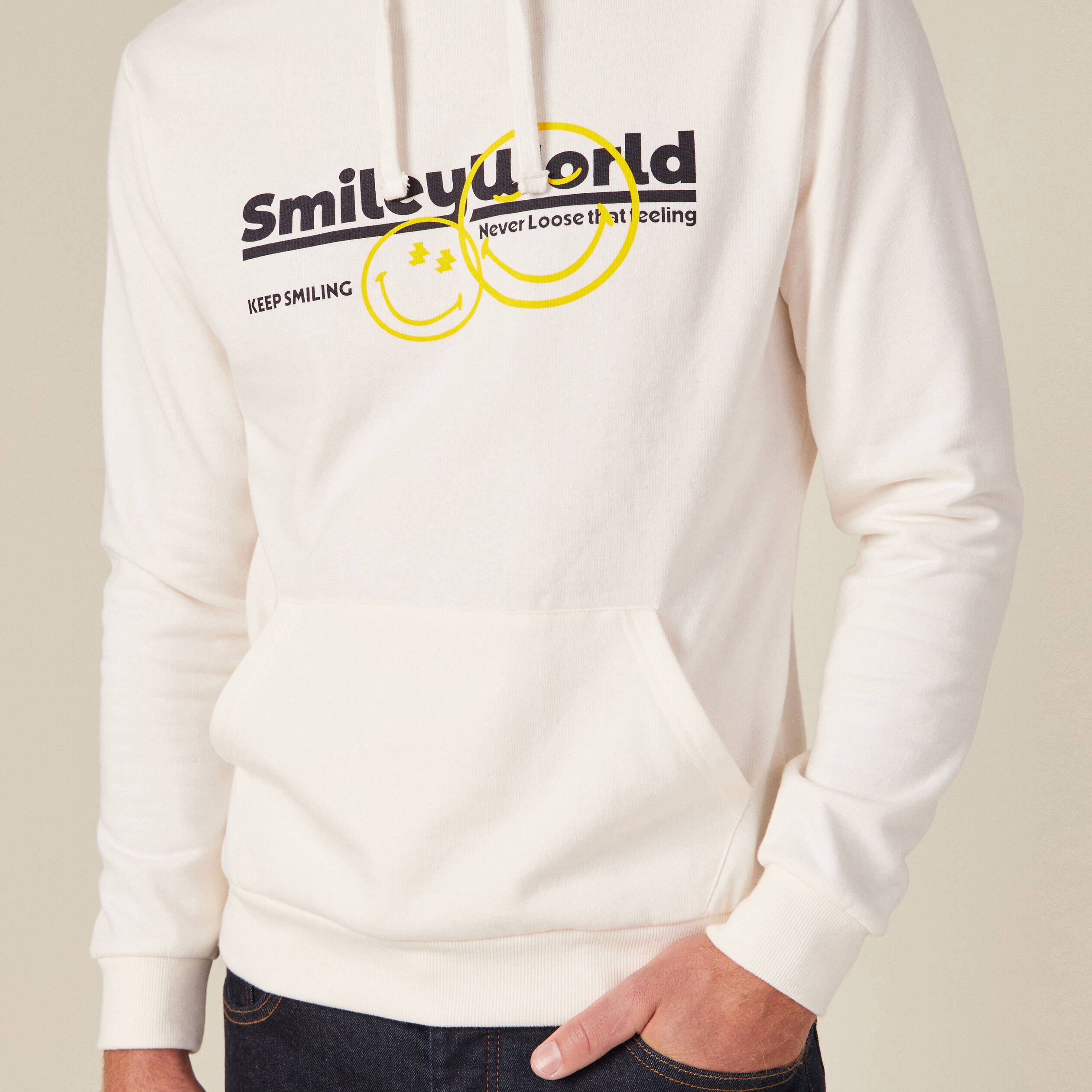 sweat a capuche smileyworld ecru homme Sweat à capuche SmileyWorld ecru homme