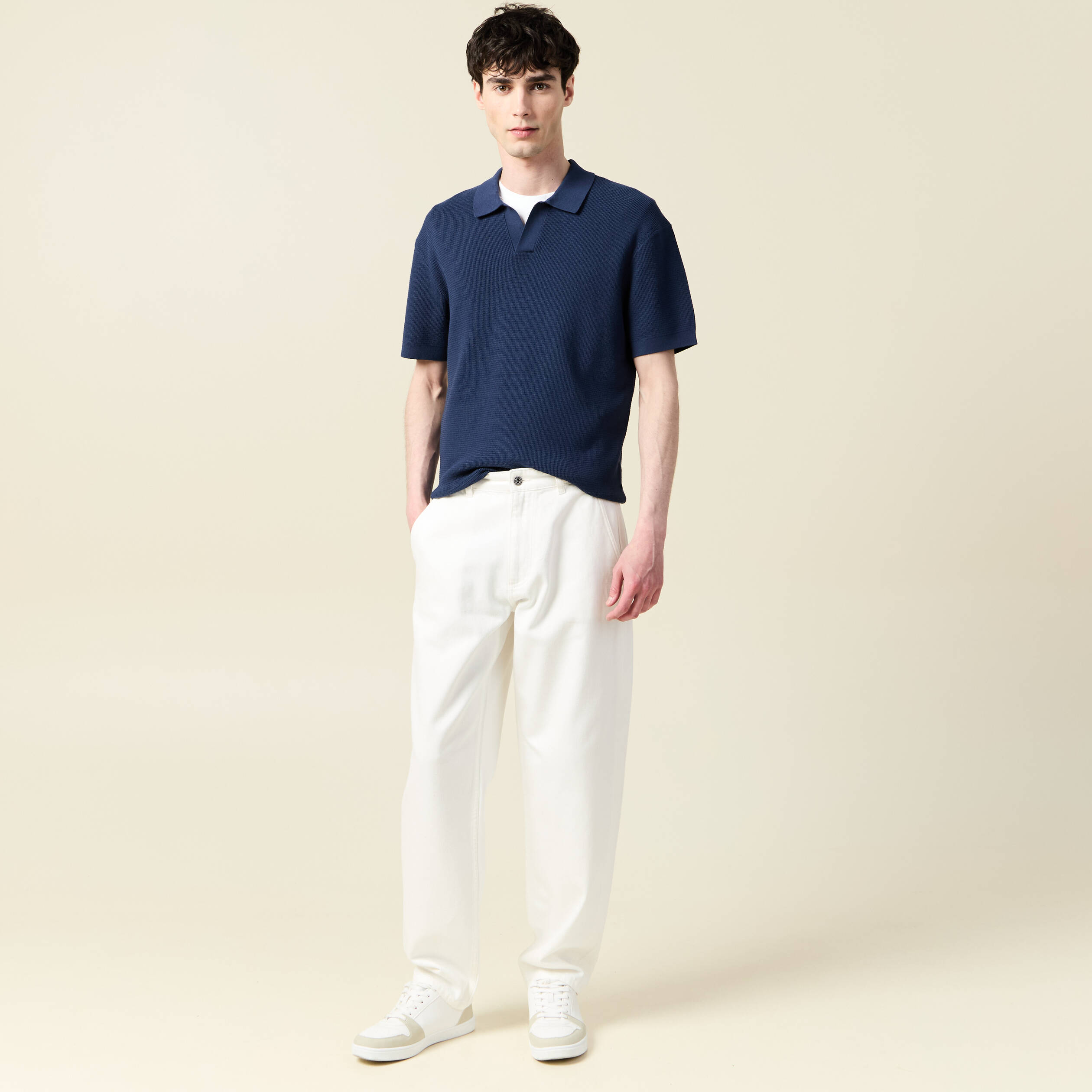 Polo cintré manches courtes bleu marine homme