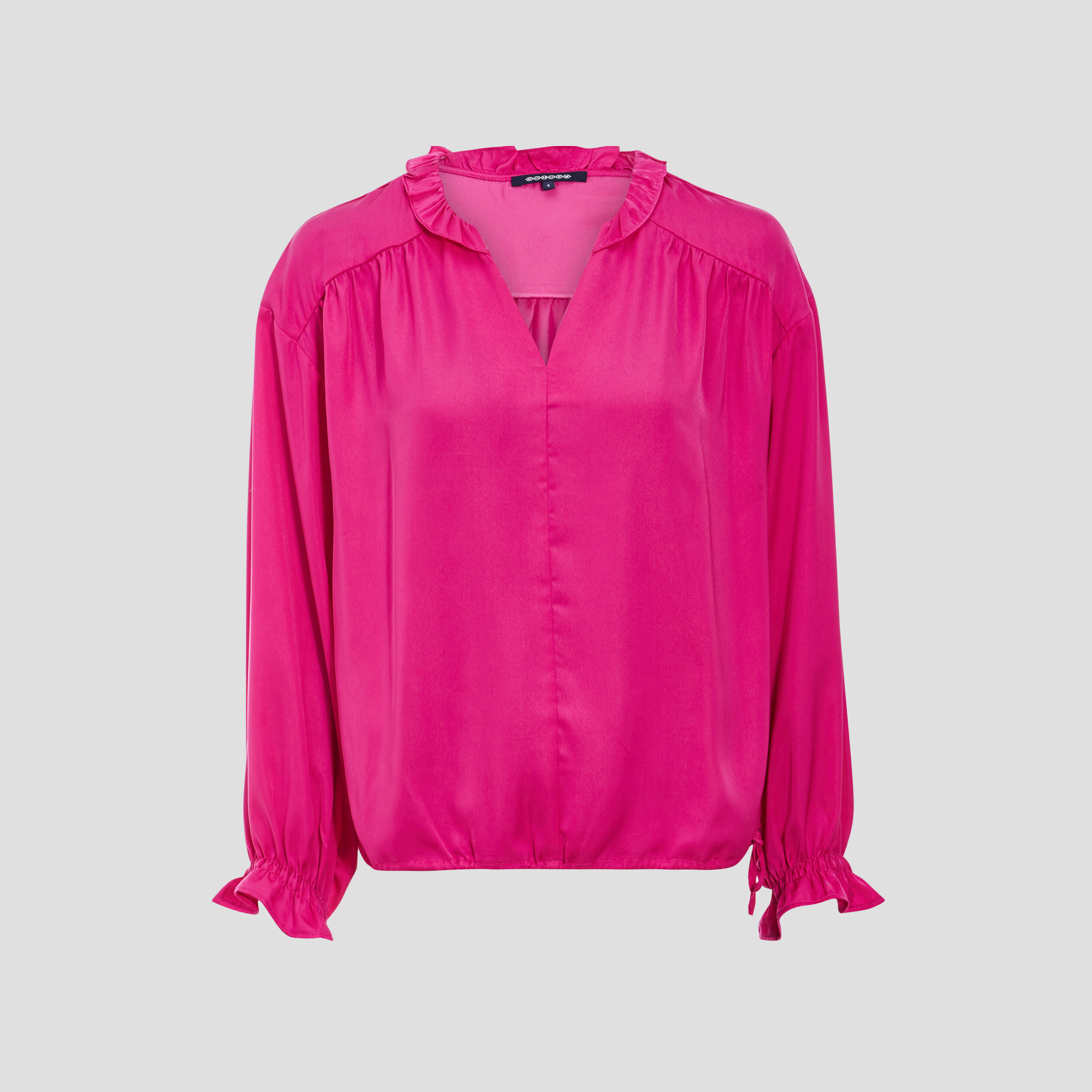 Blouse manches longues satinée rose fushia femme