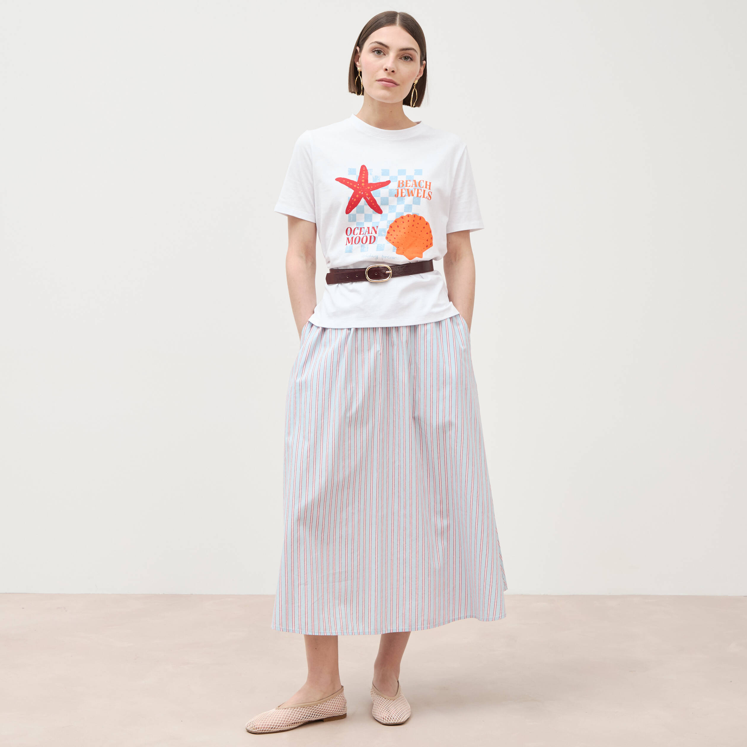 T-shirt droit col rond manches courtes blanc femme