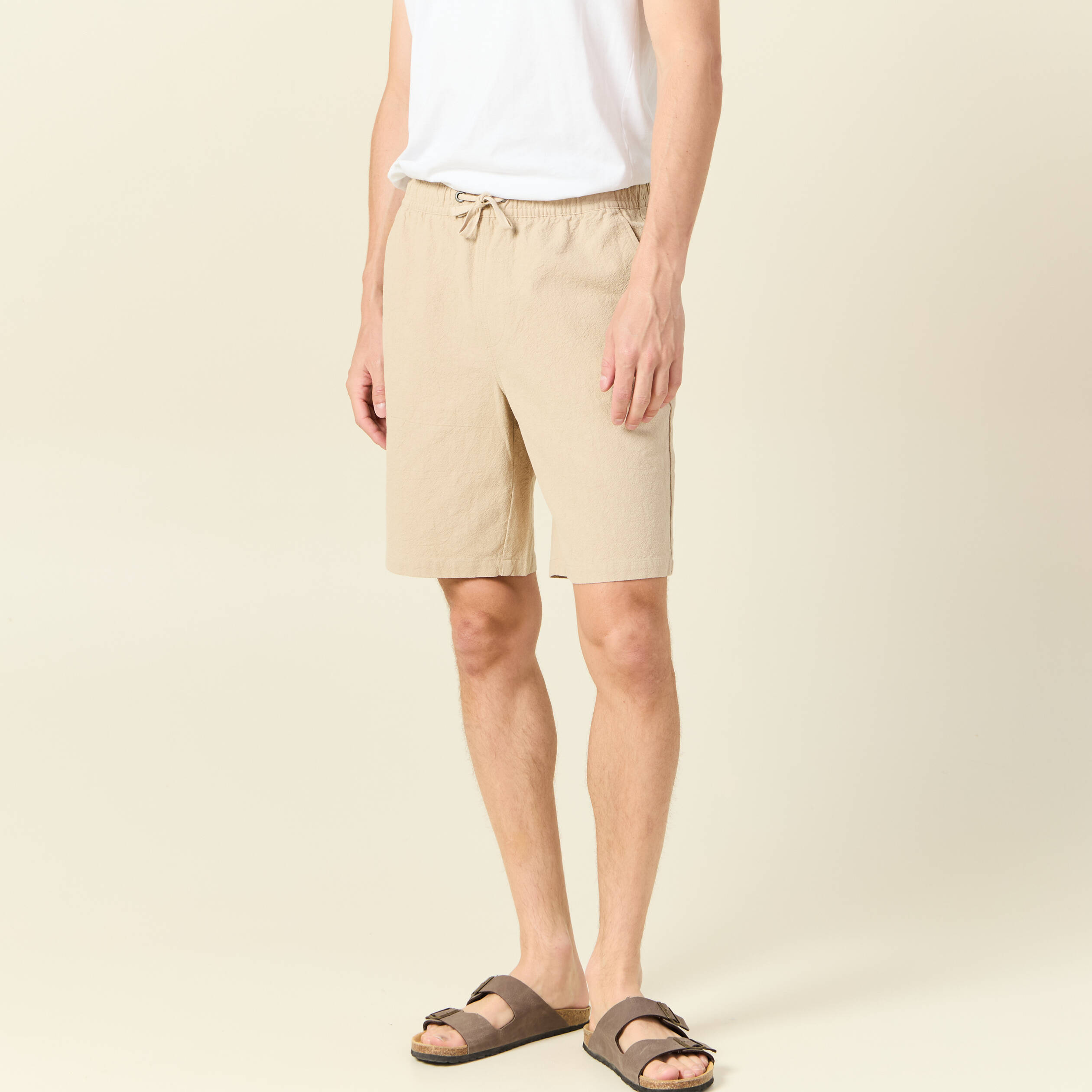 bermuda droit a coulisse beige homme Bermuda droit à coulisse beige homme