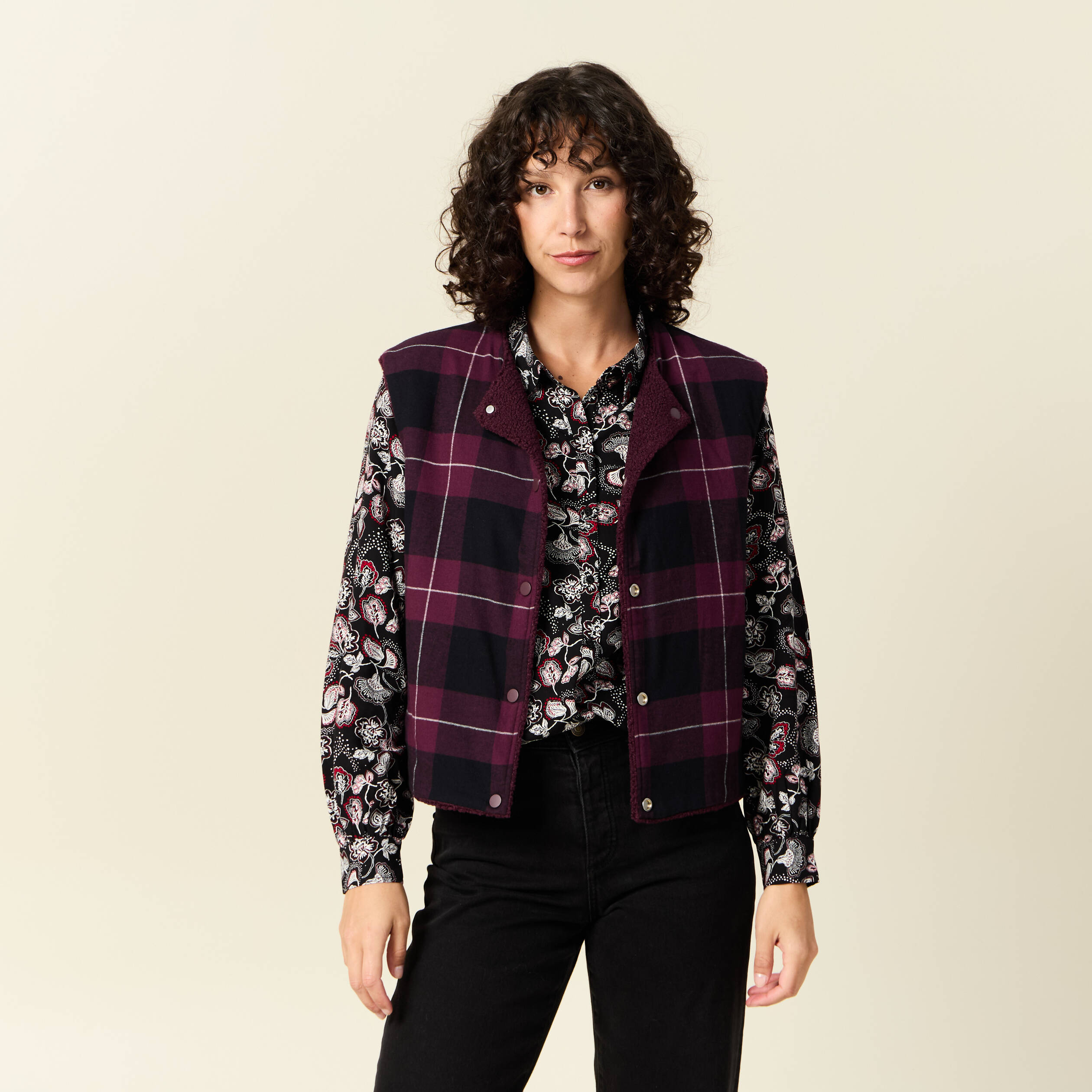 Gilet sans manches réversible prune femme