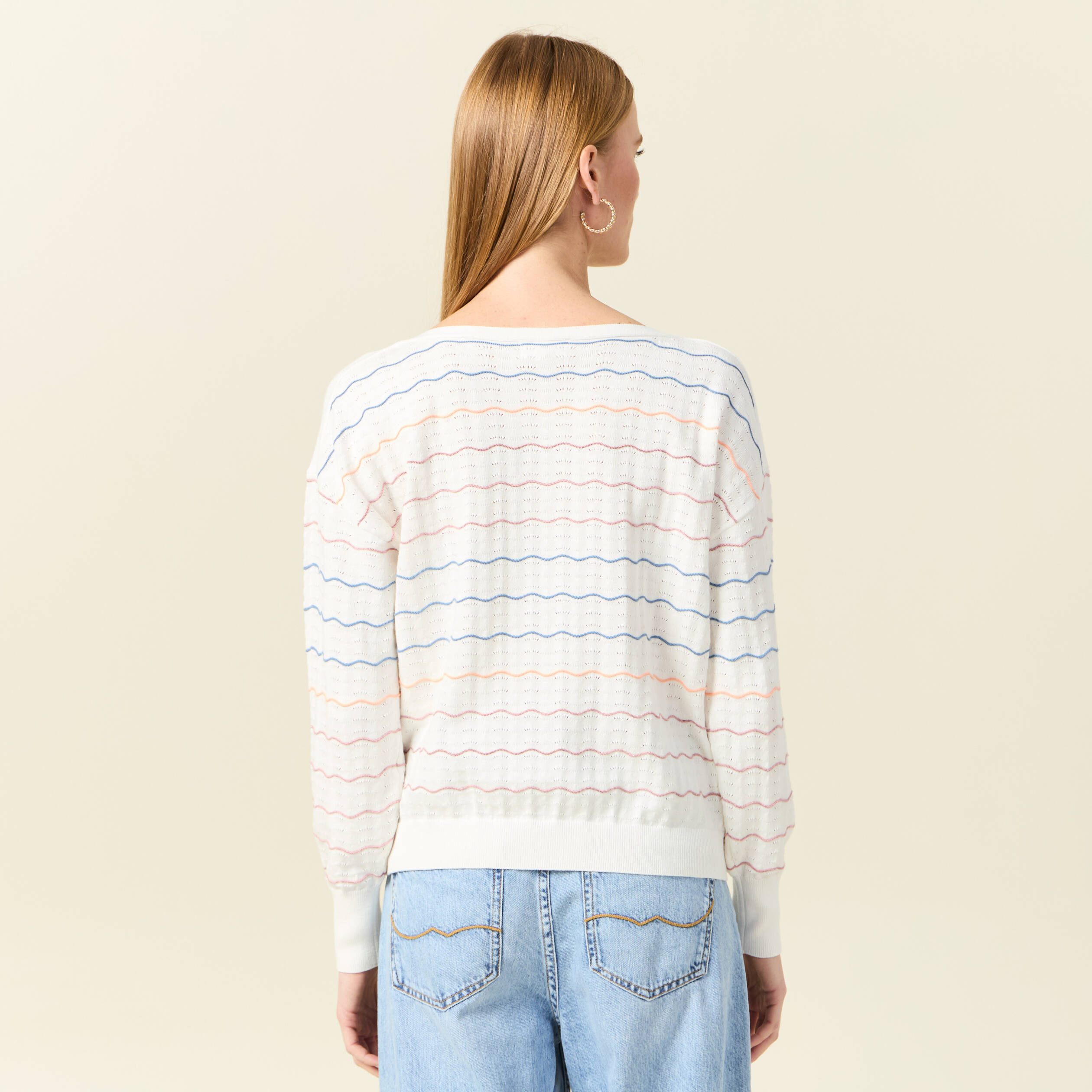 pull manches longues ajoure ecru femme Pull manches longues ajouré ecru femme